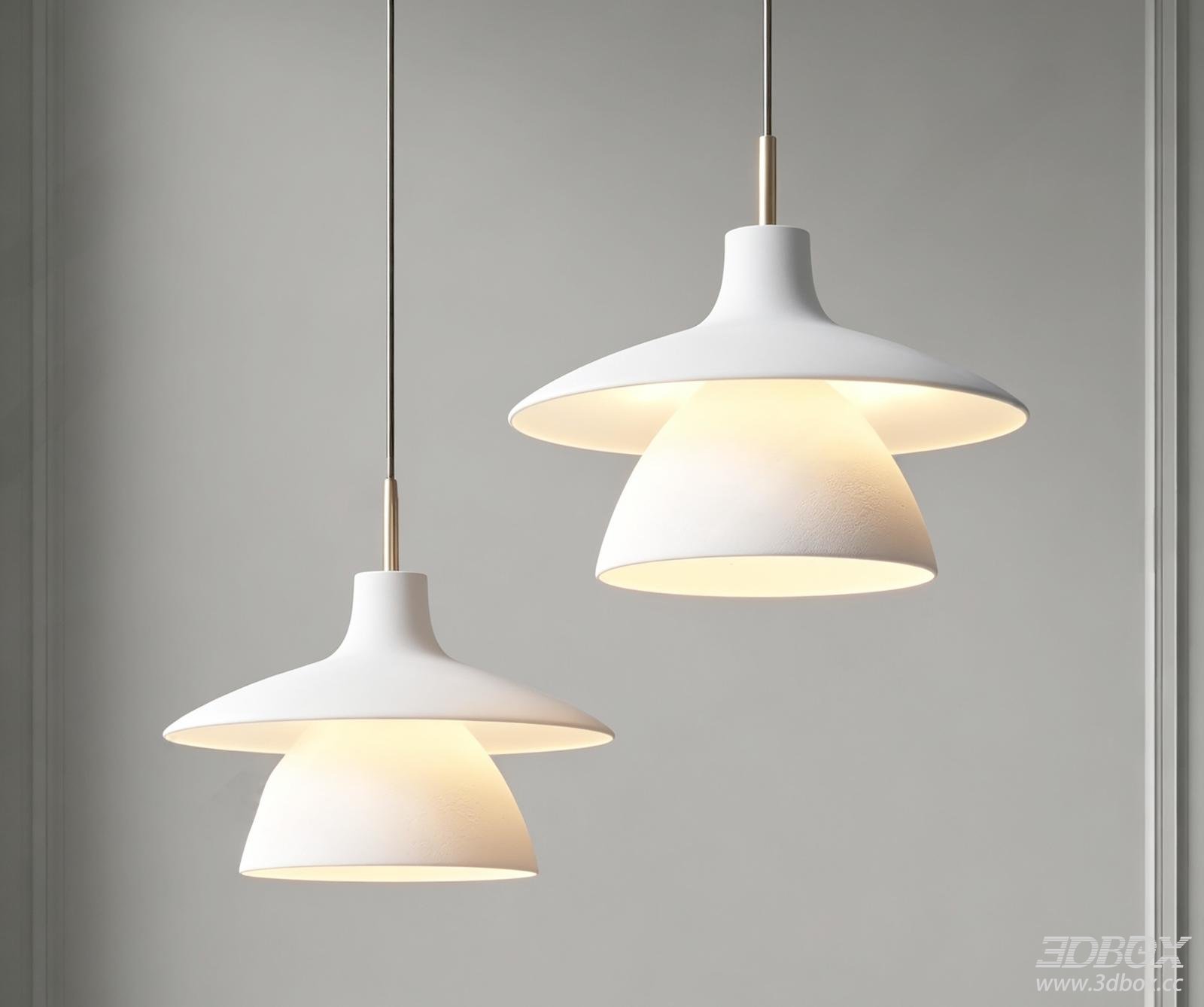 Modern White Matte Pendant Ceiling Lamp Set 3D model - front view