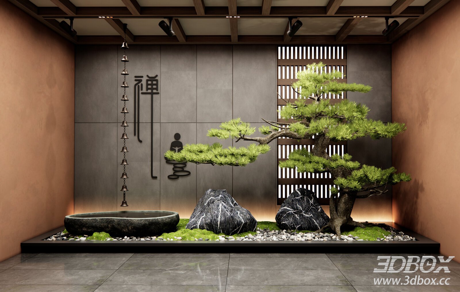 New Chinese Style Zen Indoor Landscape Scene 3D model - thumbnail 1