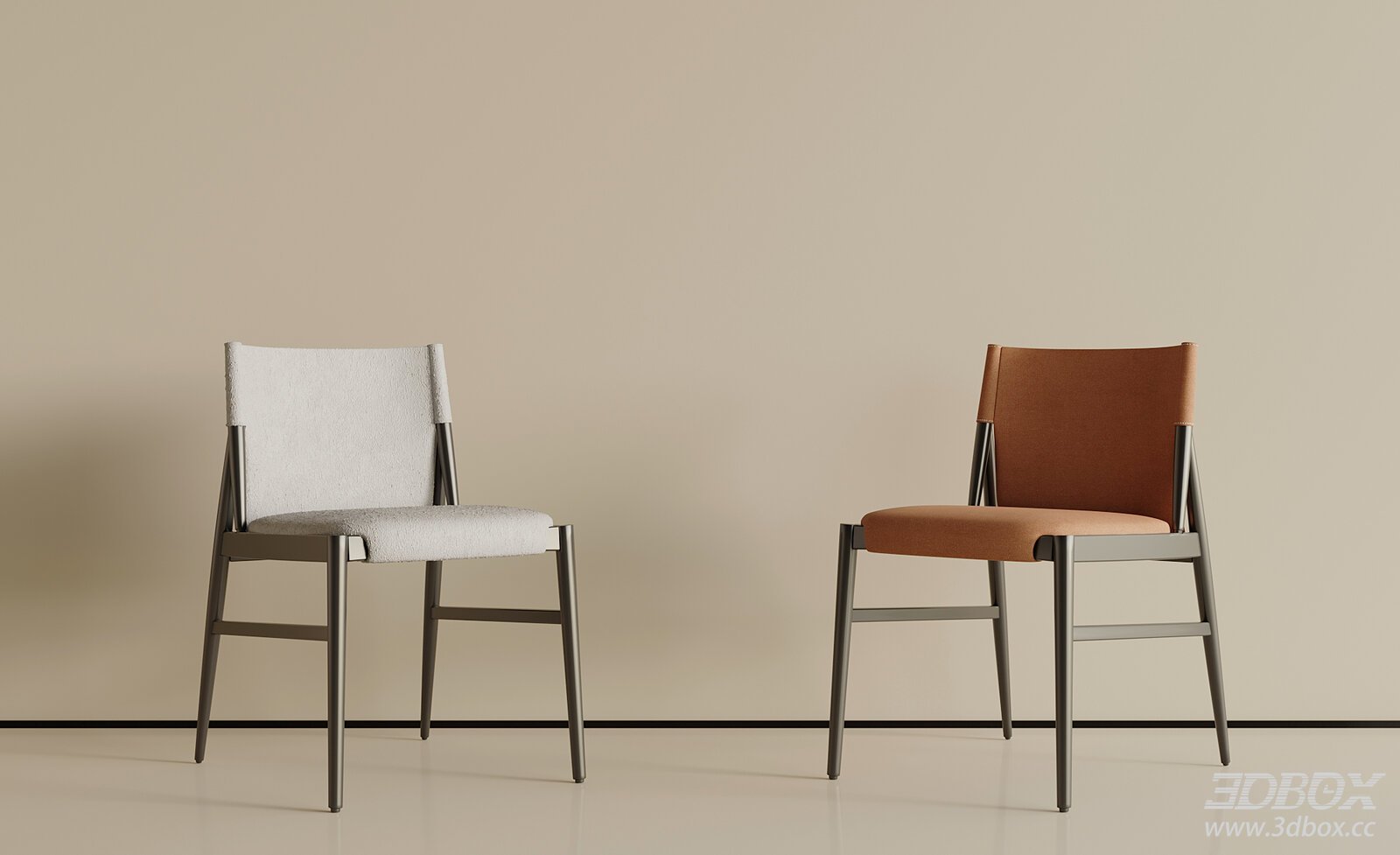 Modern Minimalist Fabric Upholstered Dining Chair Set 3D model - front view