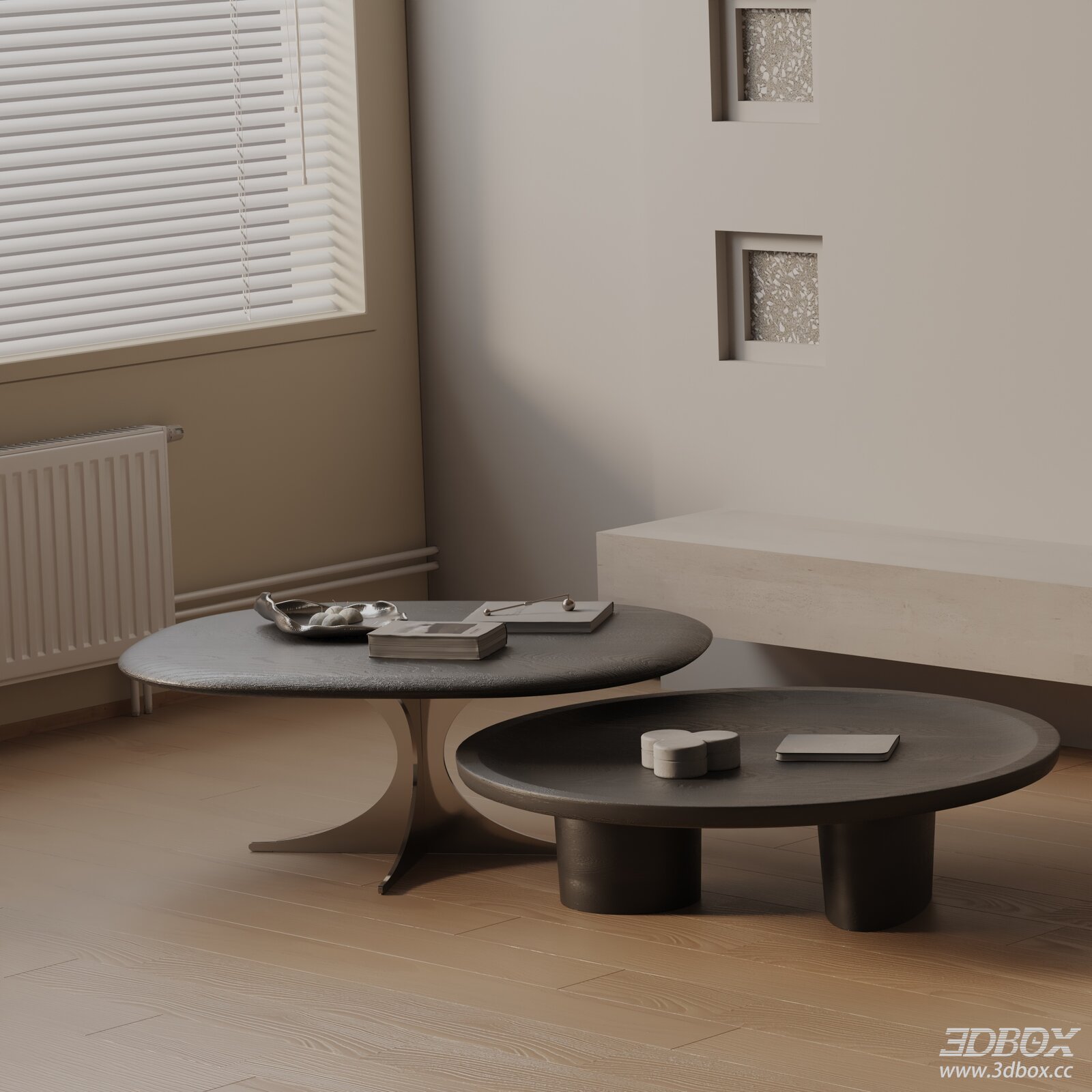 Modern Minimalist Wooden Coffee Table Set 3D model - front view