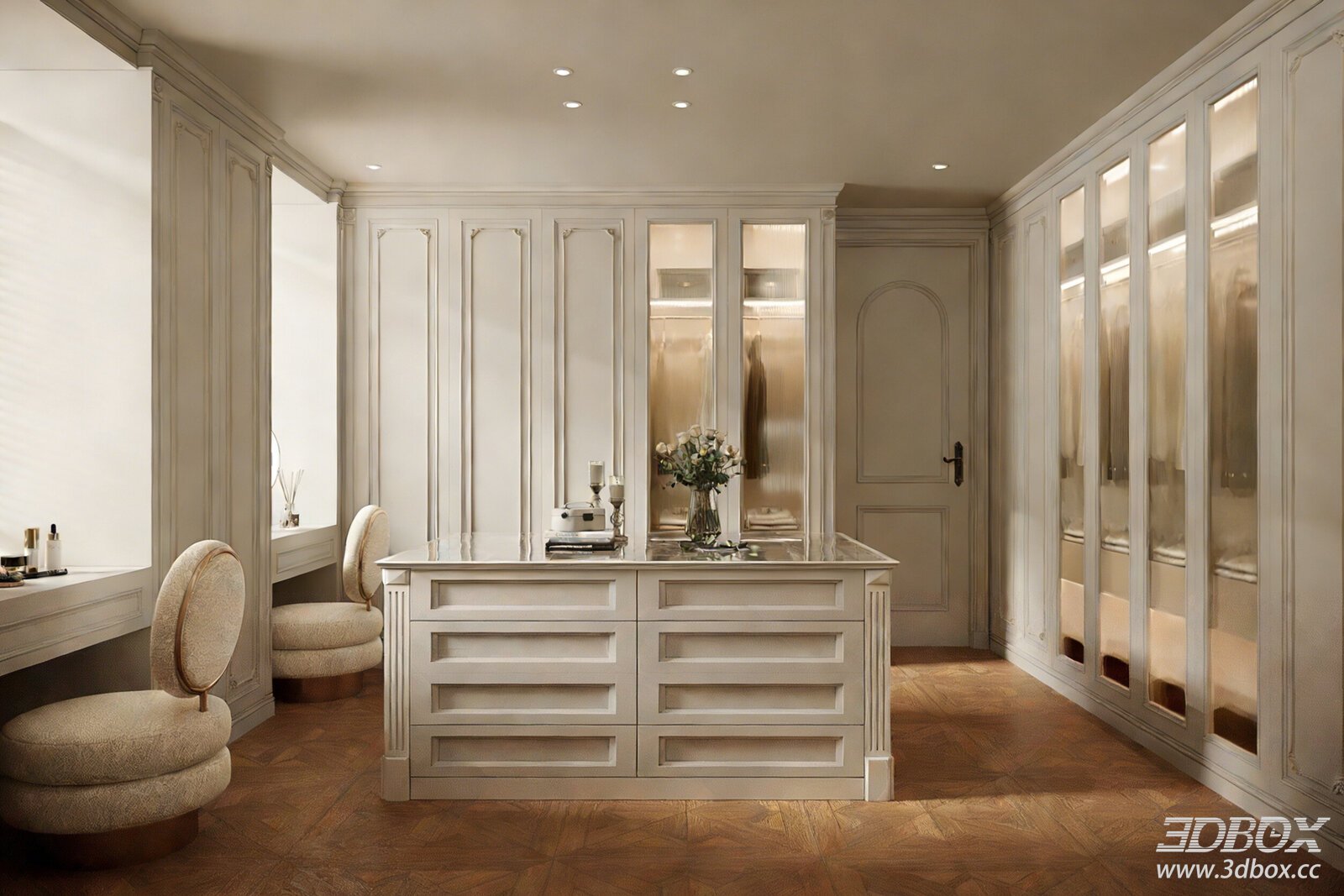 Luxury French American Style Open Dressing Room 3D model - front view