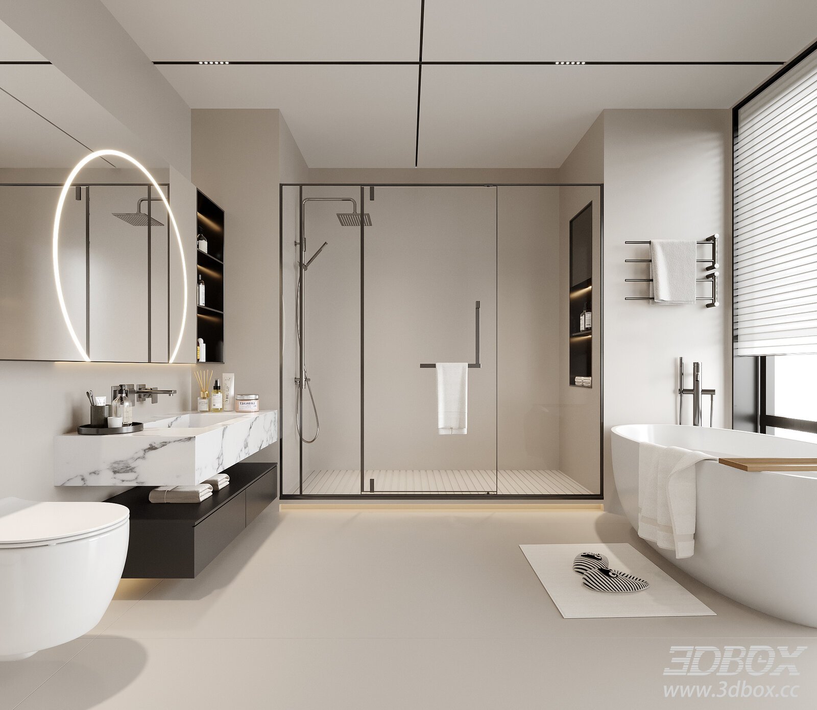 Modern Minimalist Villa Bathroom Scene 3D model - thumbnail 1