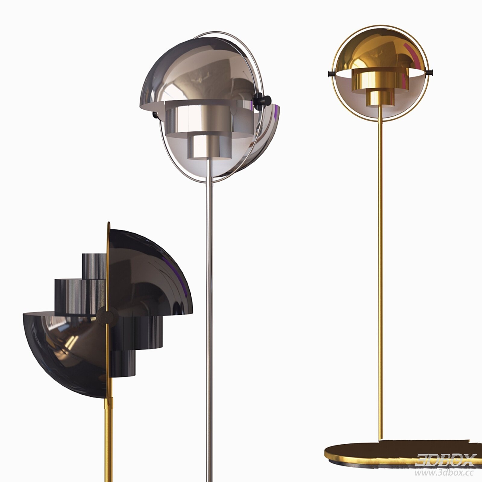 Modern Multi Shade Metal Floor Lamp Set 3D model - front view