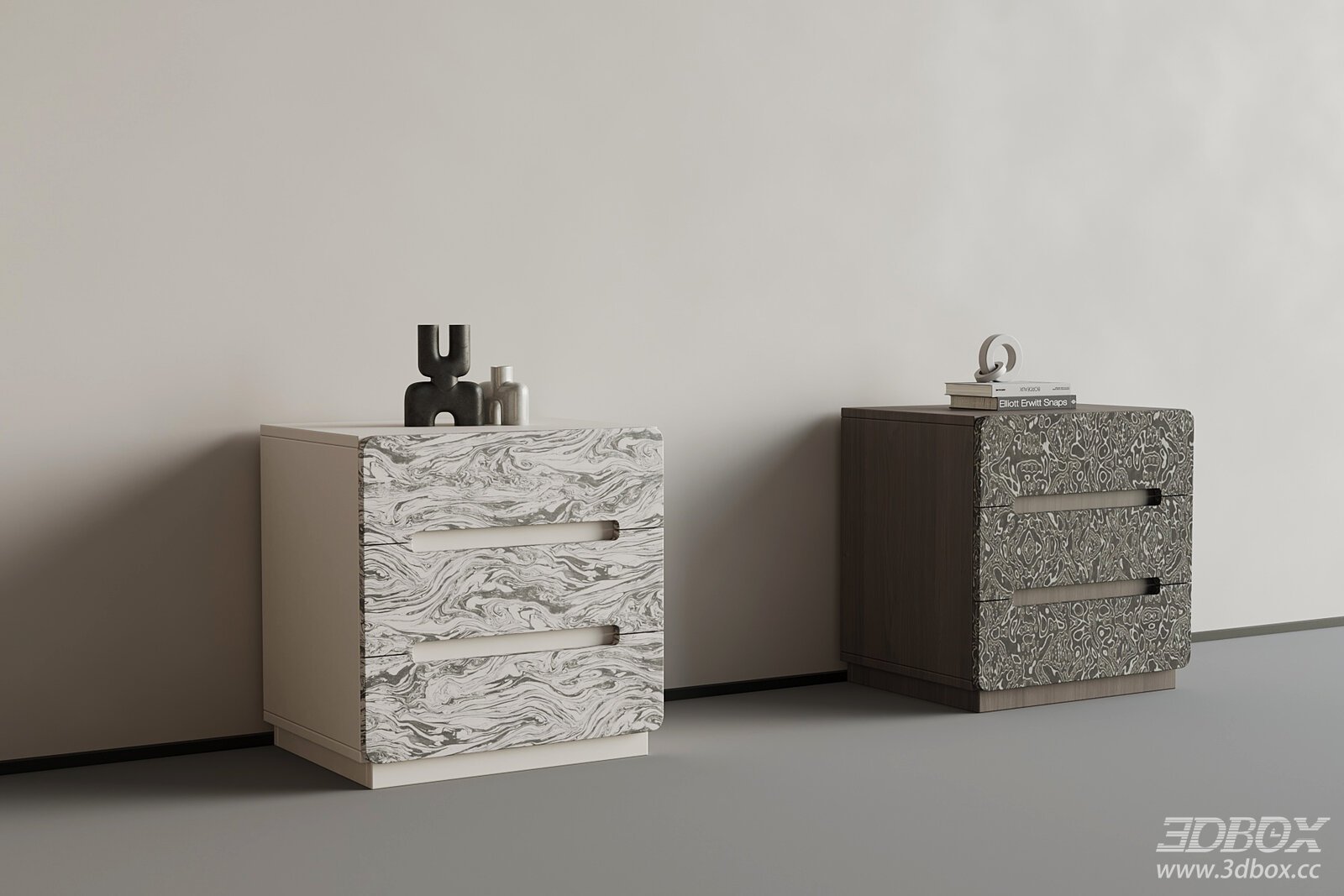 Modern Italian Style Marble Pattern Nightstand Side Table 3D model - front view