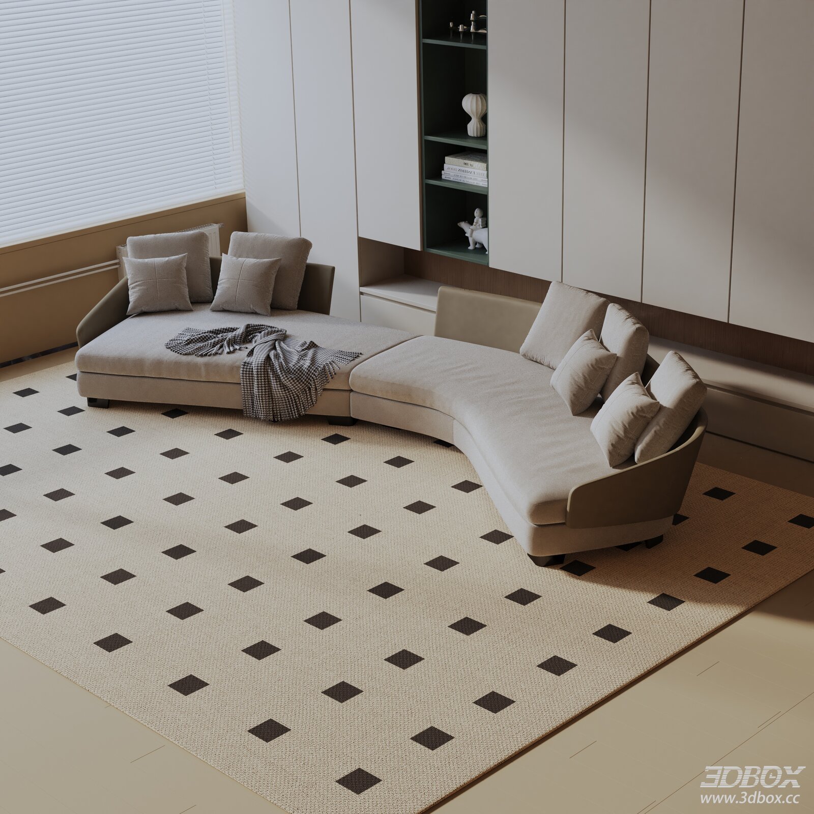 Modern Curved Fabric Sofa Set Living Room 3D model - front view