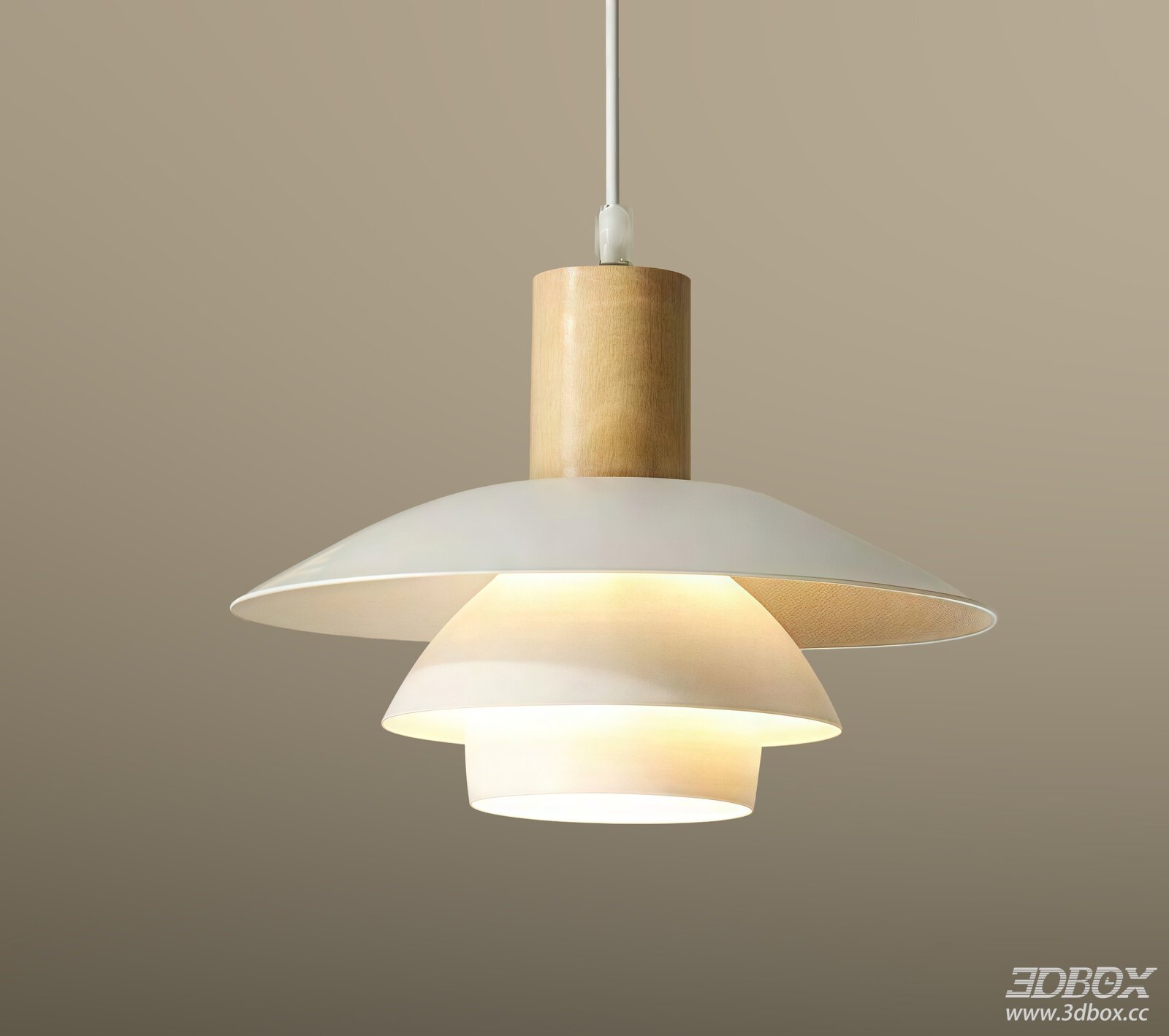 Modern Scandinavian Wooden White Pendant Ceiling Lamp 3D model - front view
