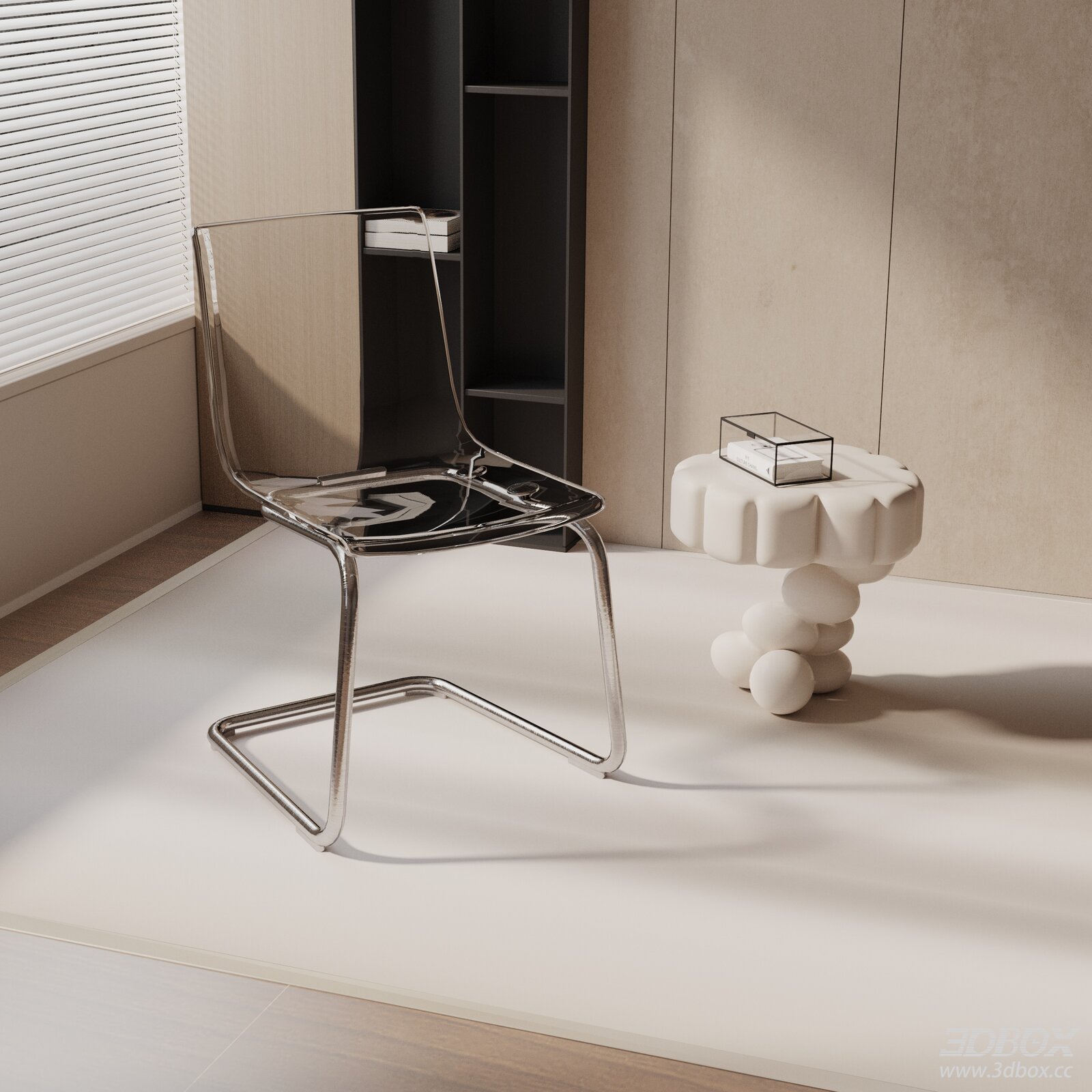 Modern Transparent Acrylic Chair with Metal Frame 3D model - front view