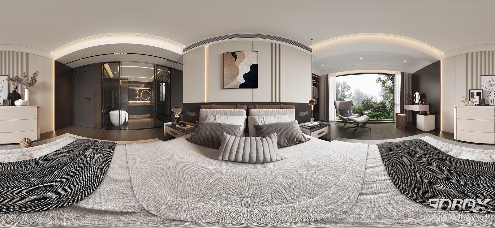 Modern Italian Style Luxury Bedroom Interior Scene 3D model - front view