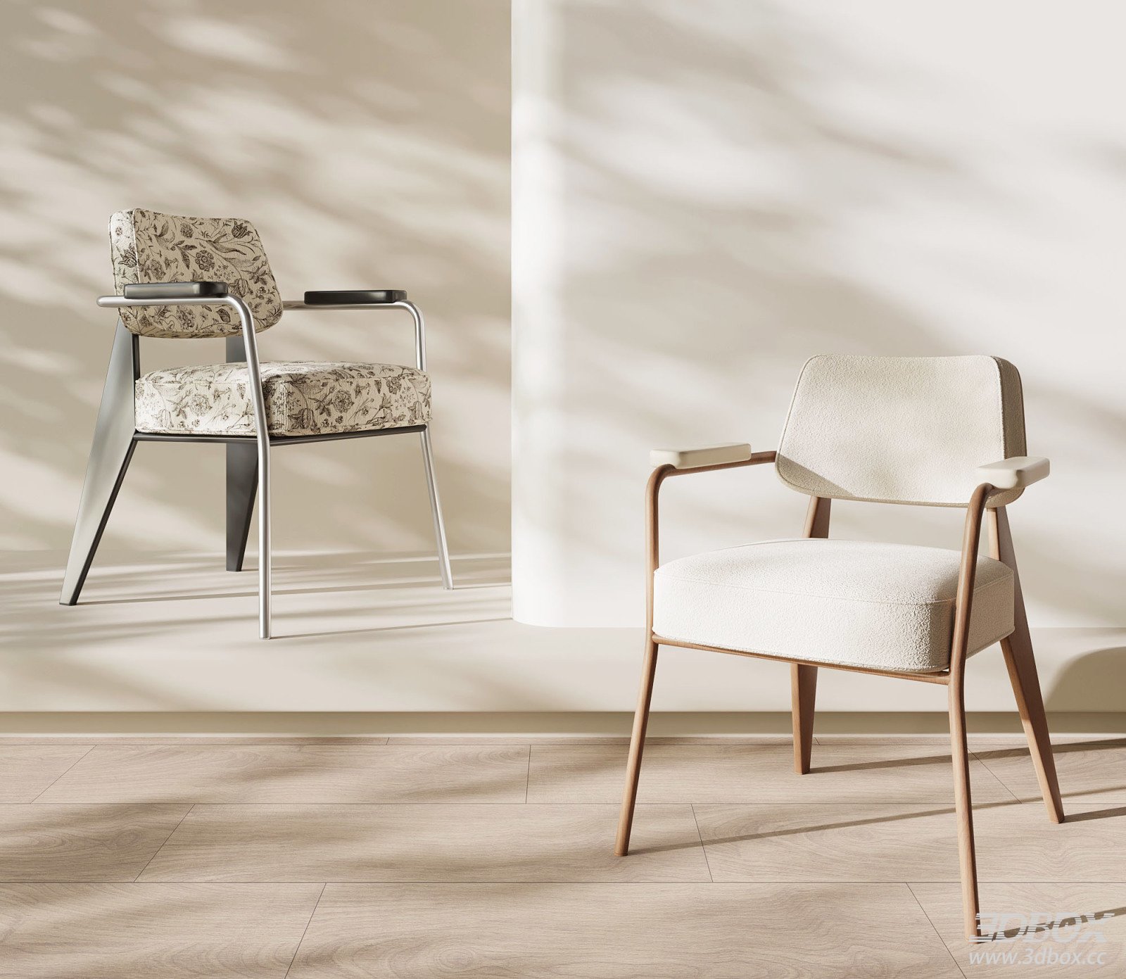 Modern Vintage Upholstered Armchair Dining Chair Set 3D model - front view