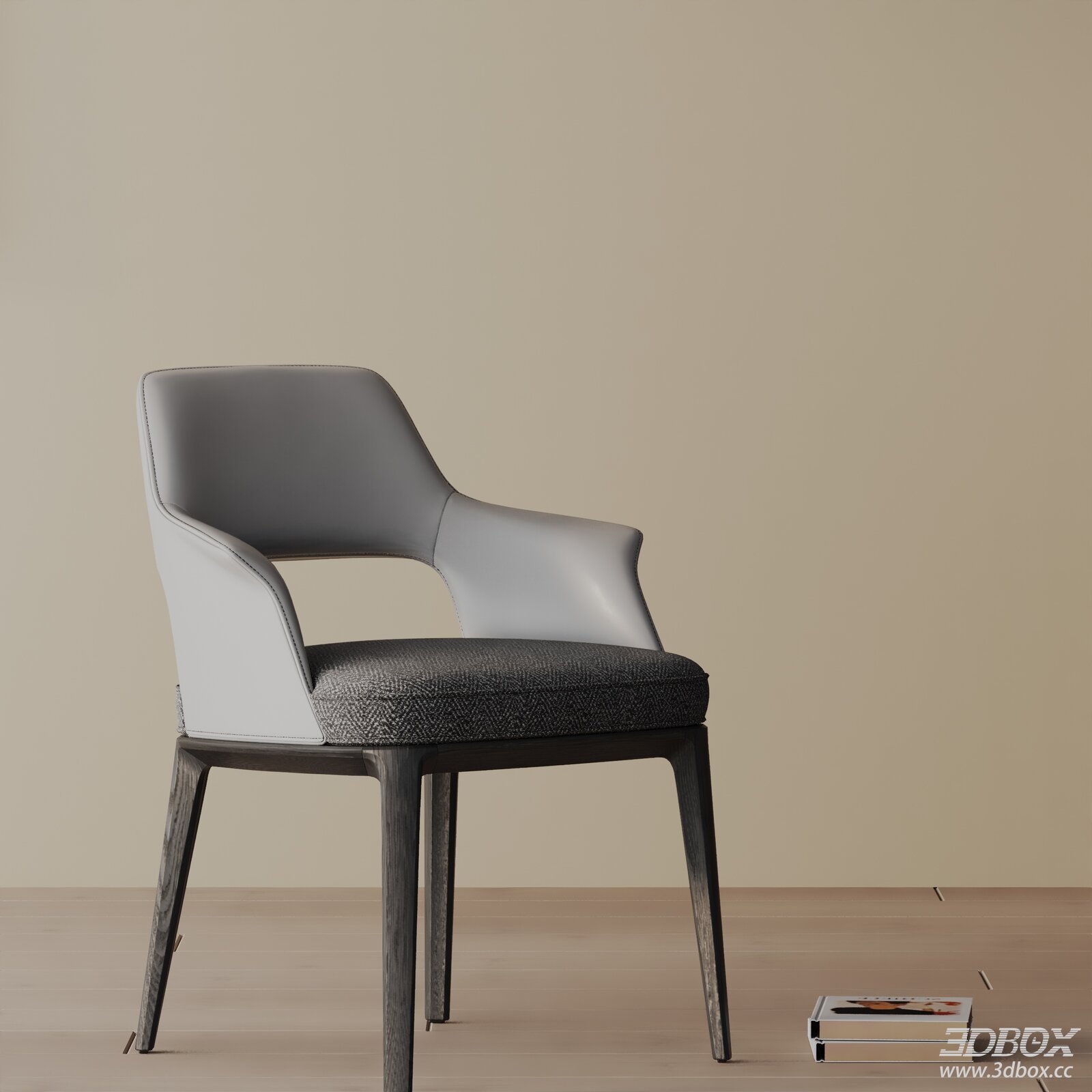 Modern Minimalist Leather Dining Chair with Wooden Legs 3D model - front view