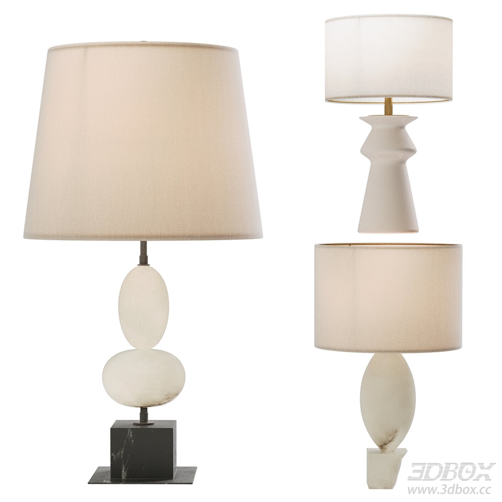 Modern Luxury Marble Table Lamp Set 3D model - thumbnail 1