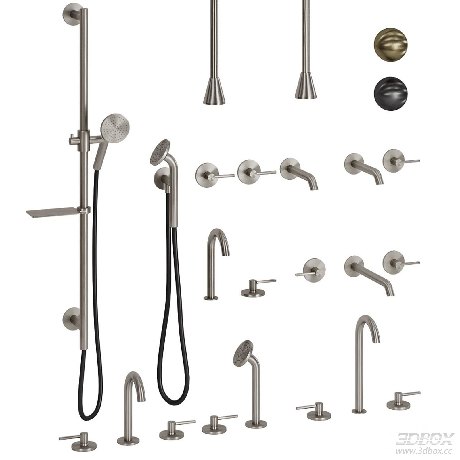 Modern Brushed Stainless Steel Bathroom Faucet Shower Set 3D model - front view