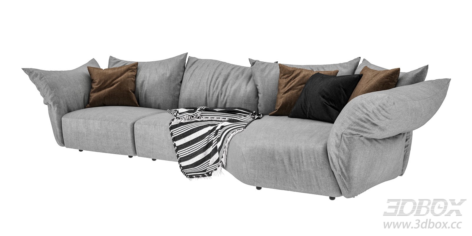 Italian Minimalist Fabric Sectional Sofa Set 3D model - thumbnail 1