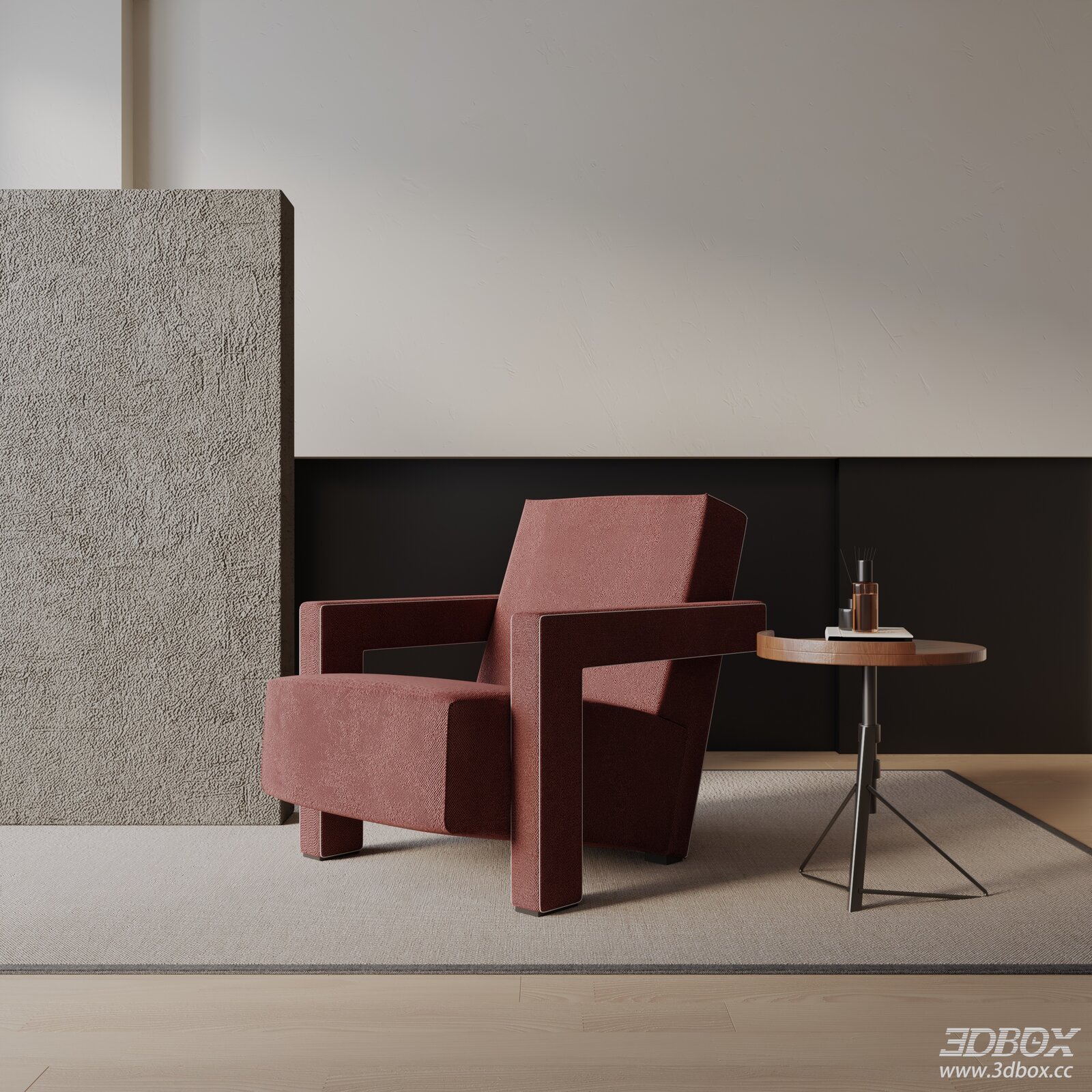 Modern Minimalist Fabric Upholstered Armchair 3D model - front view