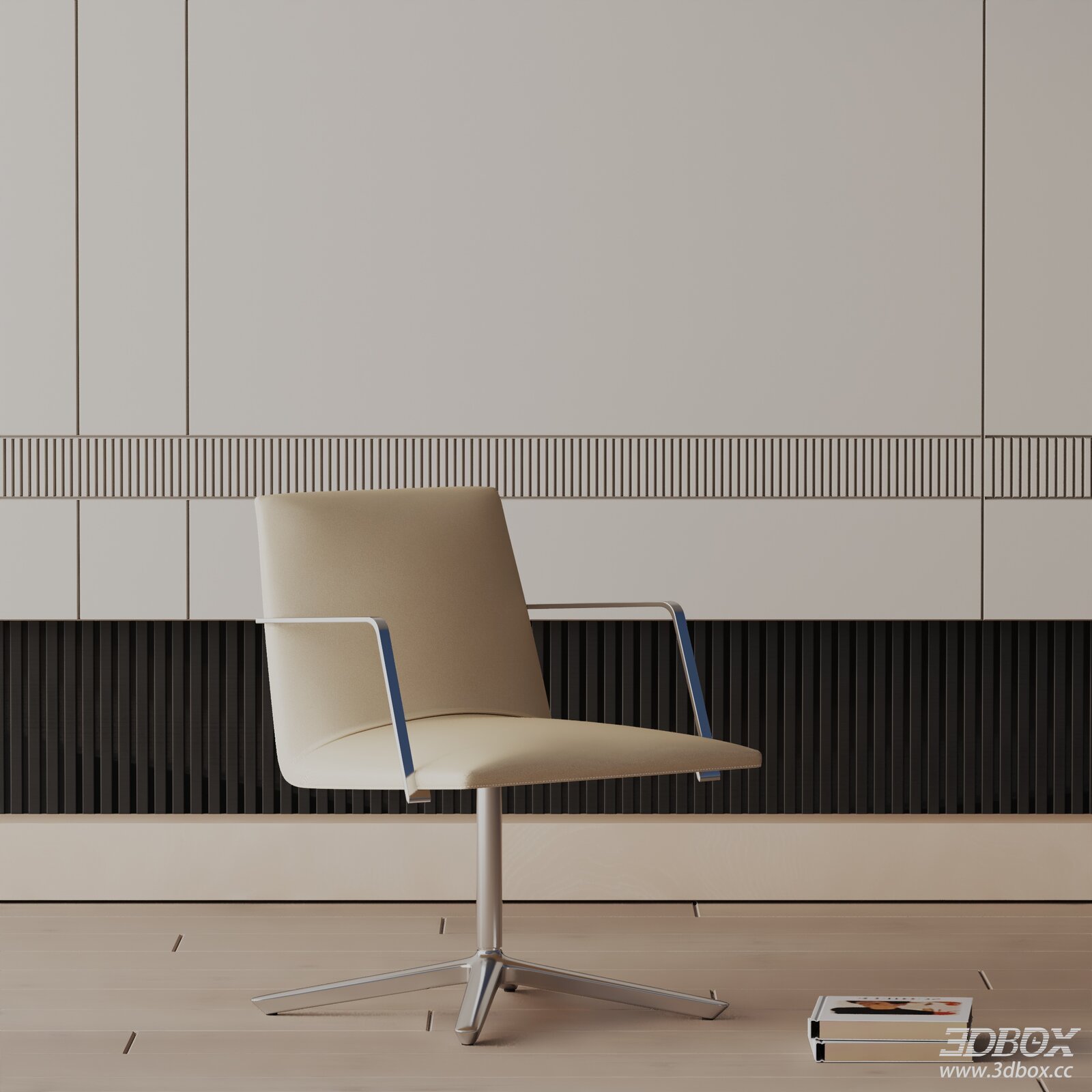 Modern Minimalist Beige Upholstered Office Chair 3D model - front view
