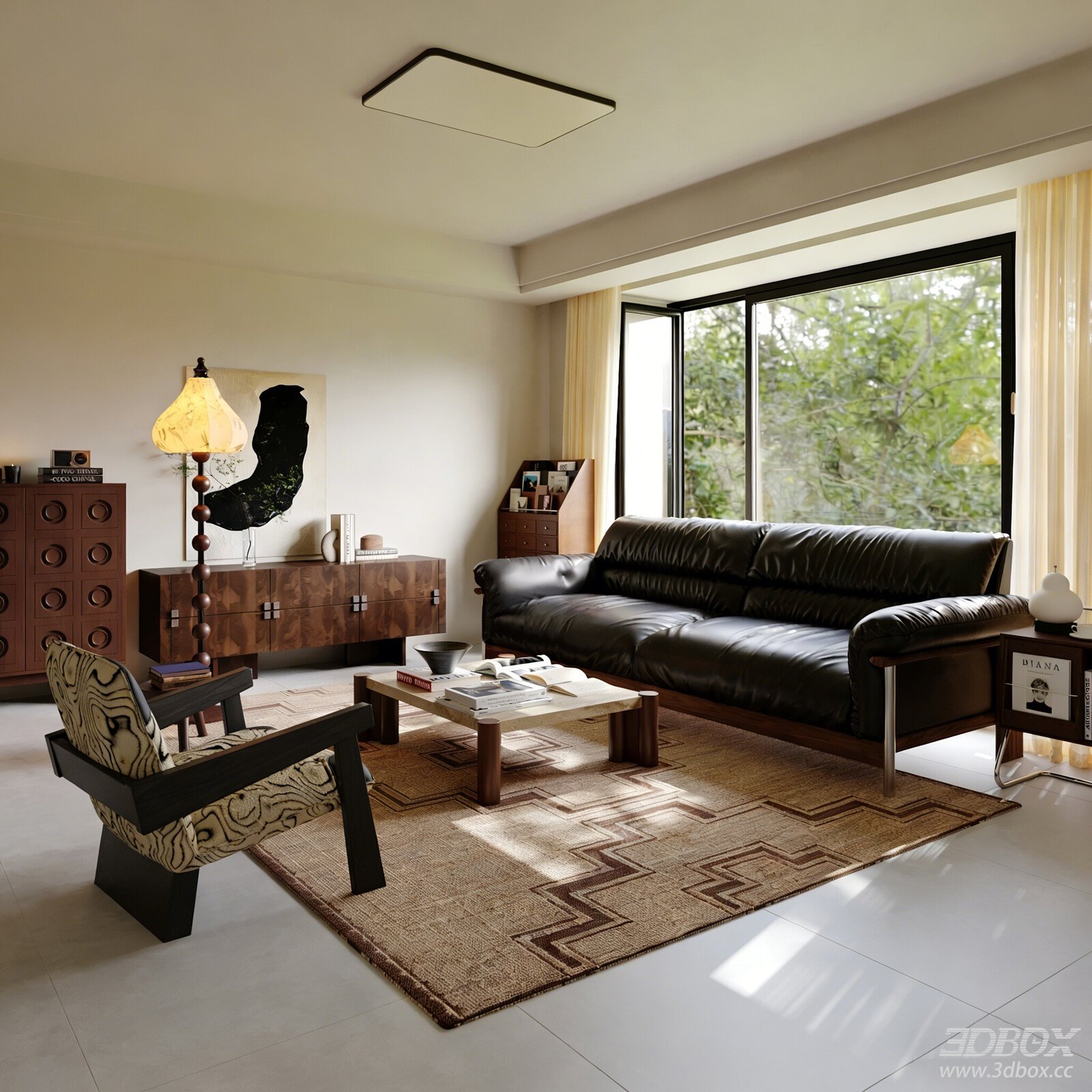 Wabi Sabi Vintage Style Living Room Interior 3D model - front view