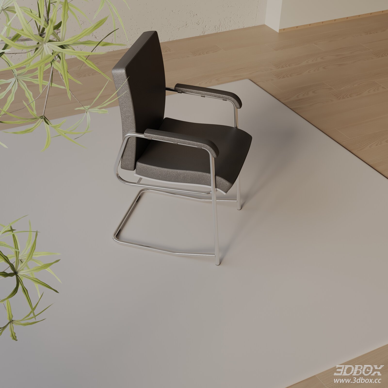 Modern Leather Cantilever Office Chair with Metal Armrests 3D model - front view