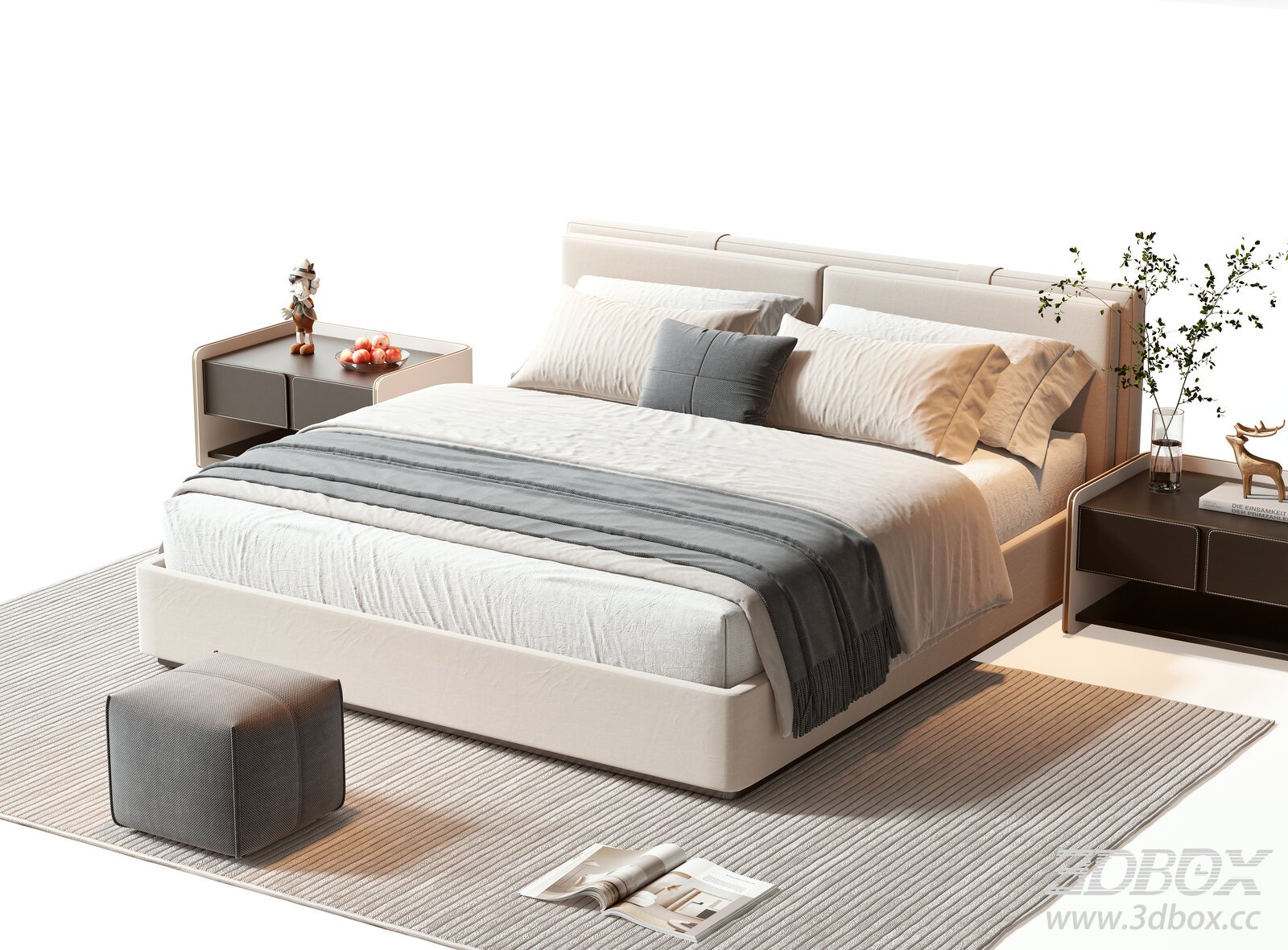 Modern Minotti Style Double Bed Bedroom Set 3D model - thumbnail 1