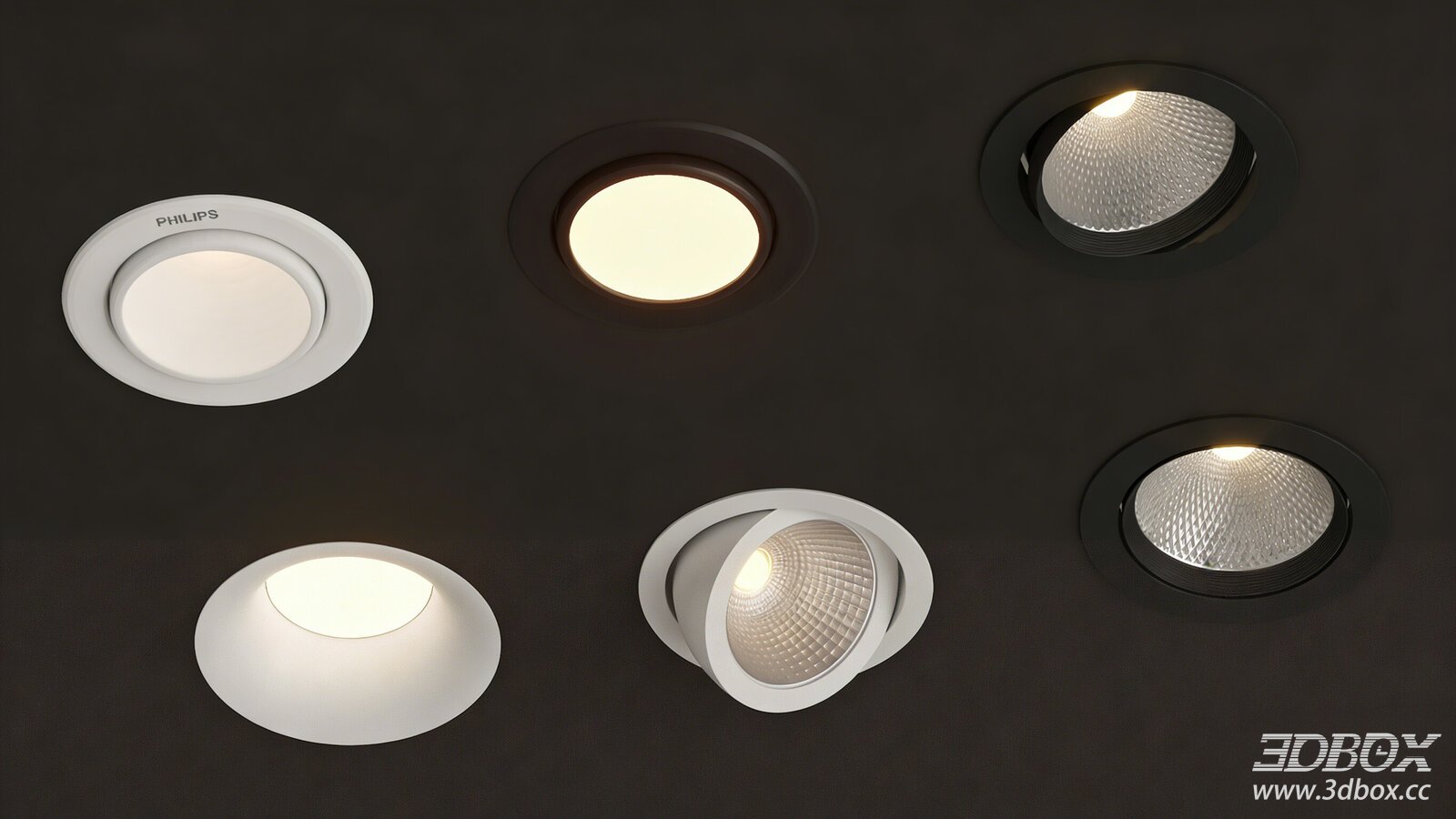 Modern Recessed Downlight Spotlight Set 3D model - thumbnail 1