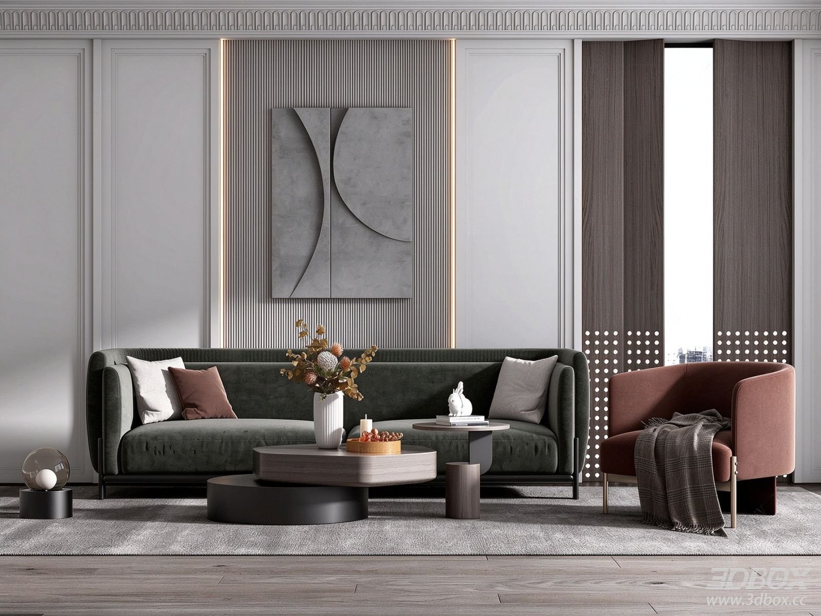 Modern Luxury Living Room Sofa and Coffee Table Set 3D model - front view