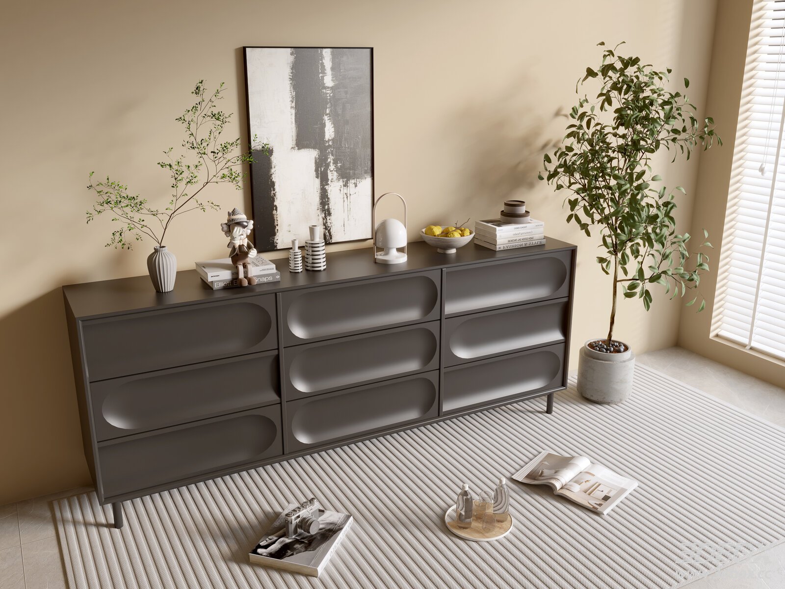 Modern Dark Gray Sideboard Chest of Drawer Storage Cabinet 3D model - front view