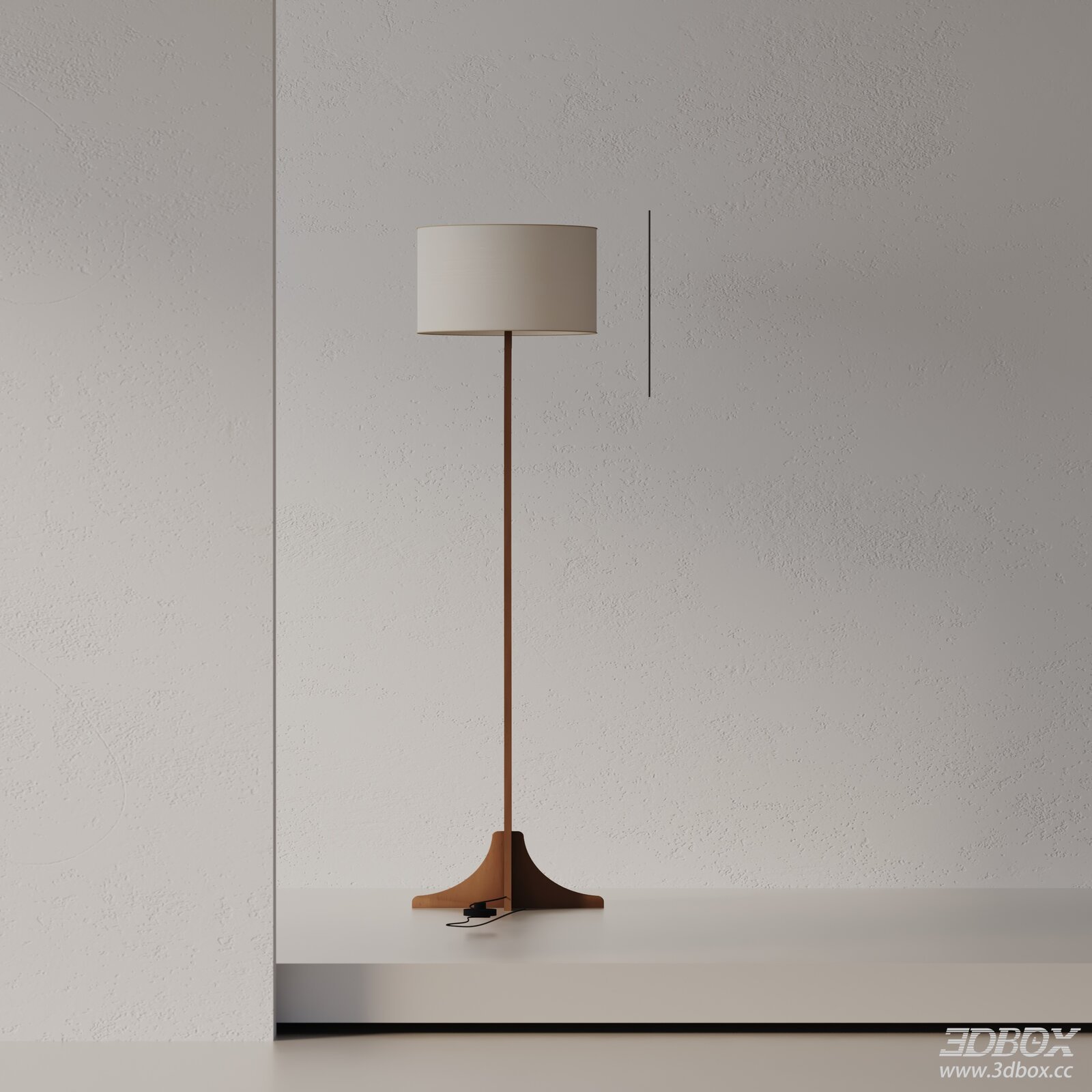 Modern Minimalist Wooden Floor Lamp with Fabric Shade 3D model - front view