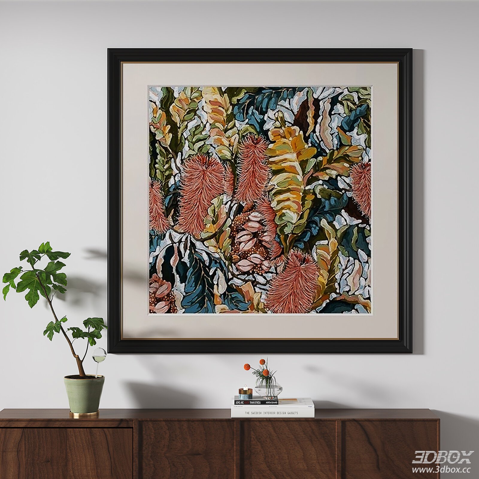 French Vintage Framed Floral Wall Art Painting 3D model - front view