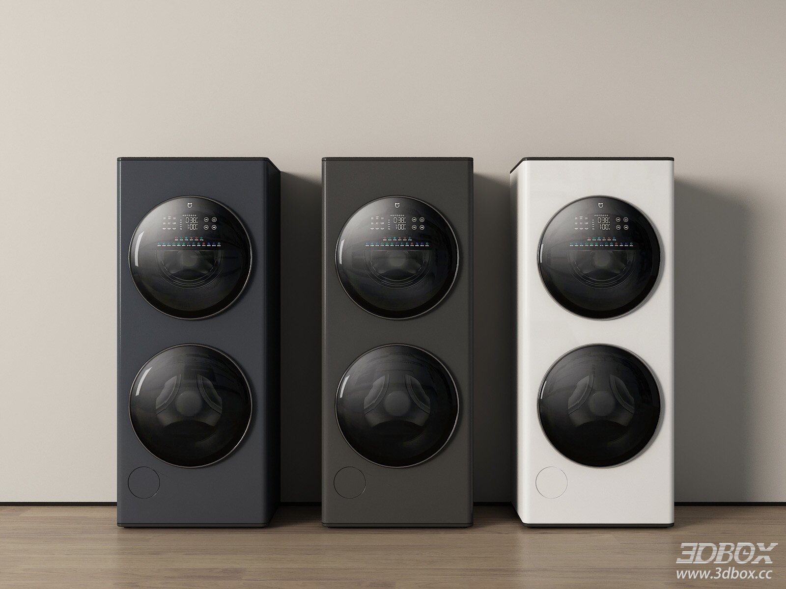 Modern Double Drum Smart Washing Machine Set 3D model - front view