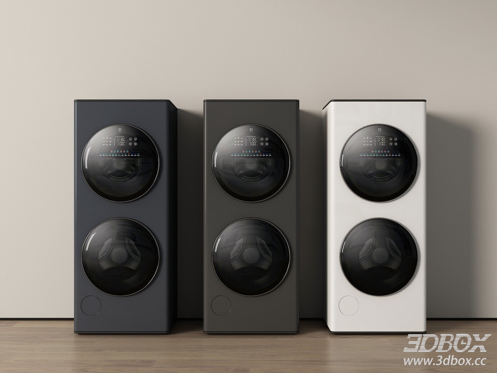 Modern Double Drum Smart Washing Machine Set 3D model - thumbnail 1