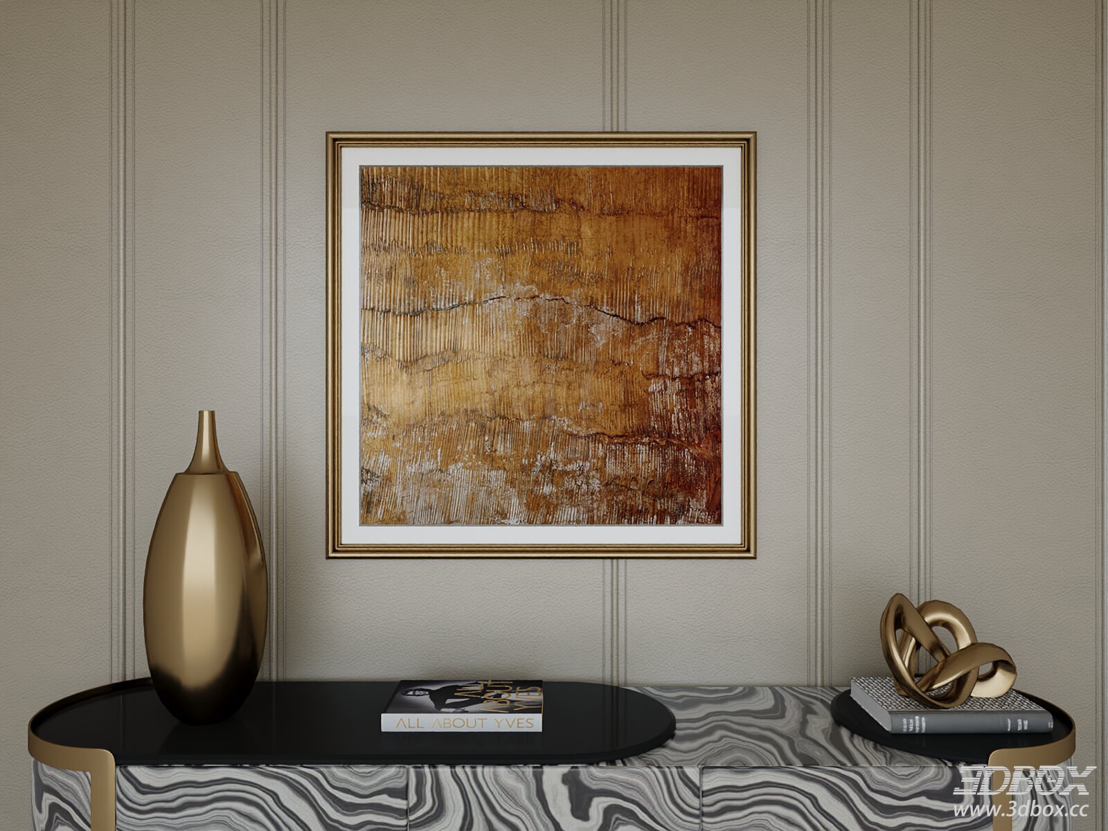 Italian Luxury Abstract Wall Art Painting with Golden Frame 3D model - front view