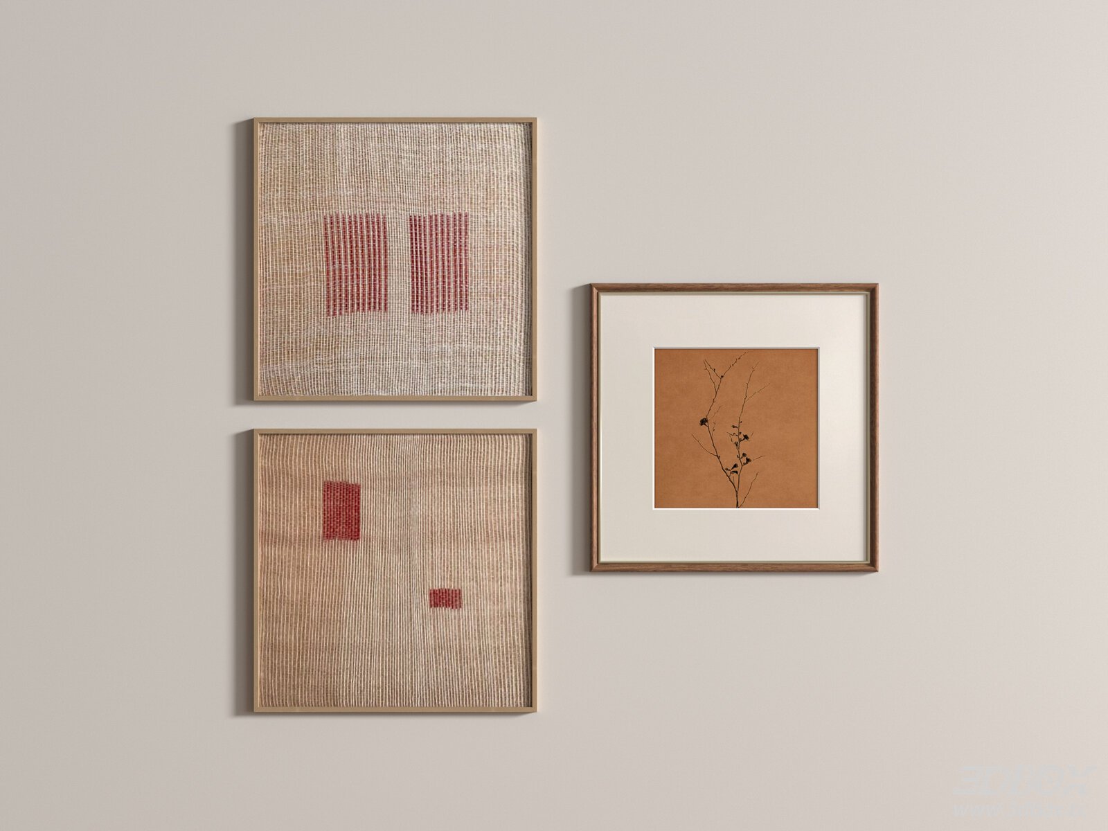 Wabi Sabi Style Framed Wall Art Set 3D model - front view