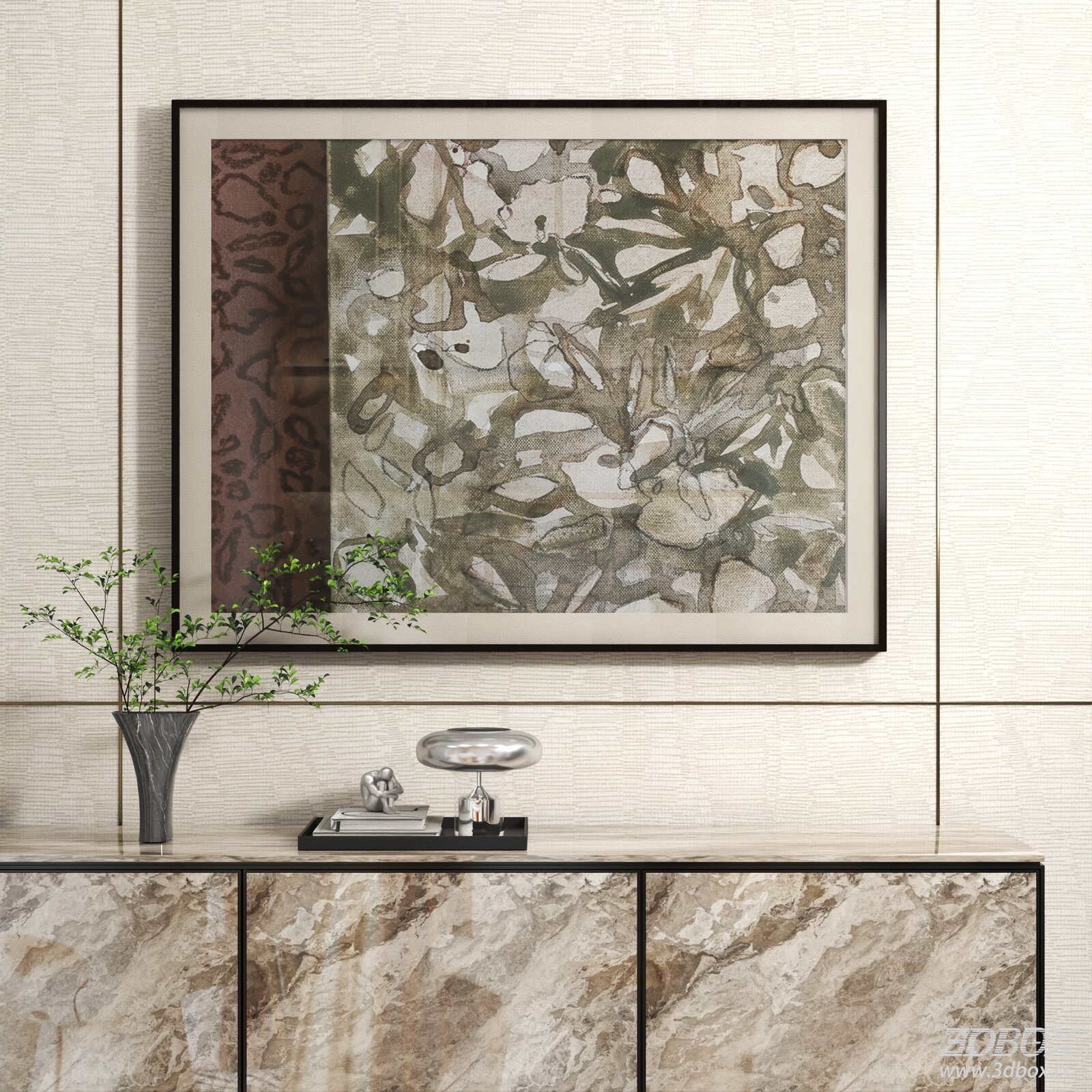 Modern Abstract Framed Wall Art Decor Set 3D model - front view