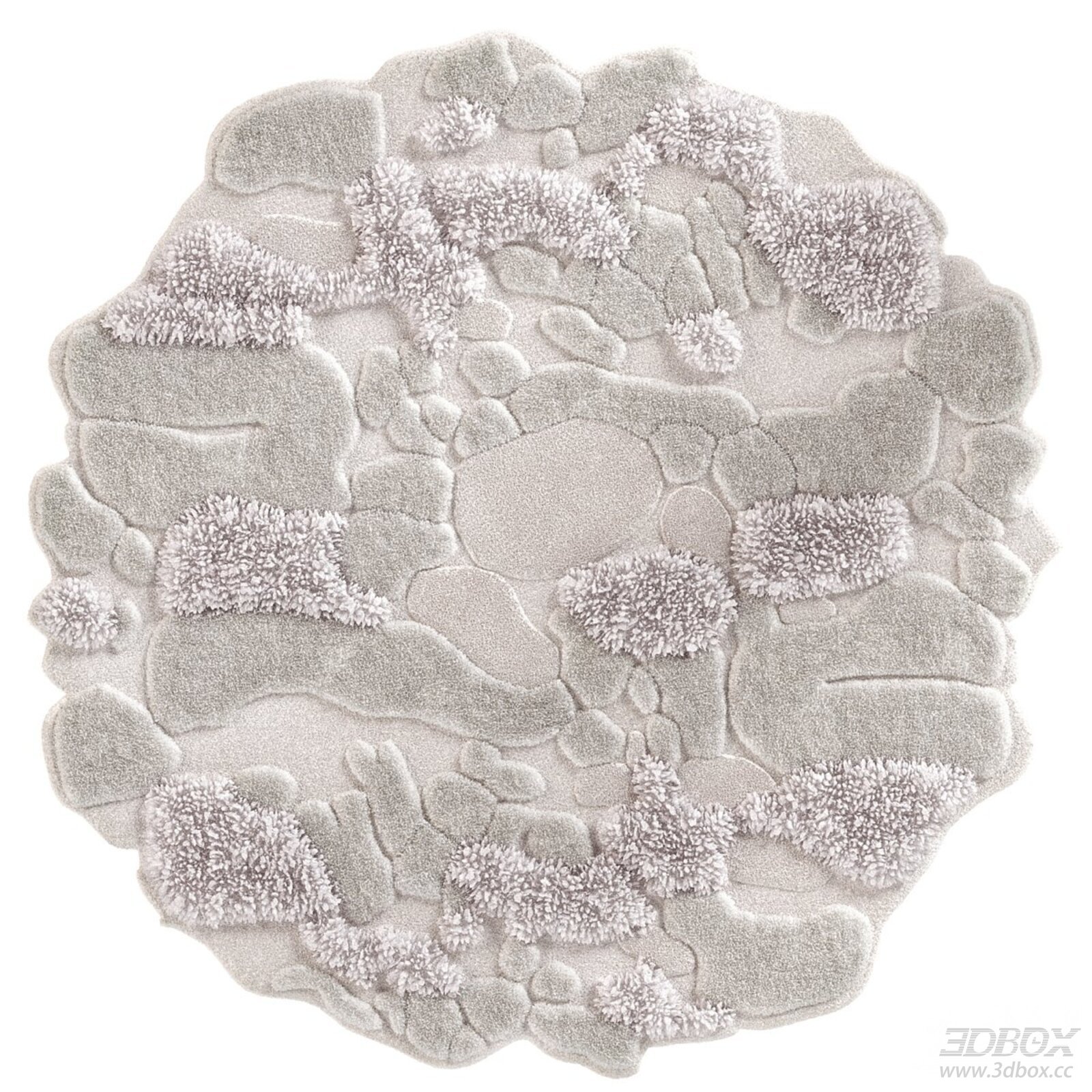 Irregular Round Plush Wool Carpet Light Gray Abstract Pattern 3D model - front view