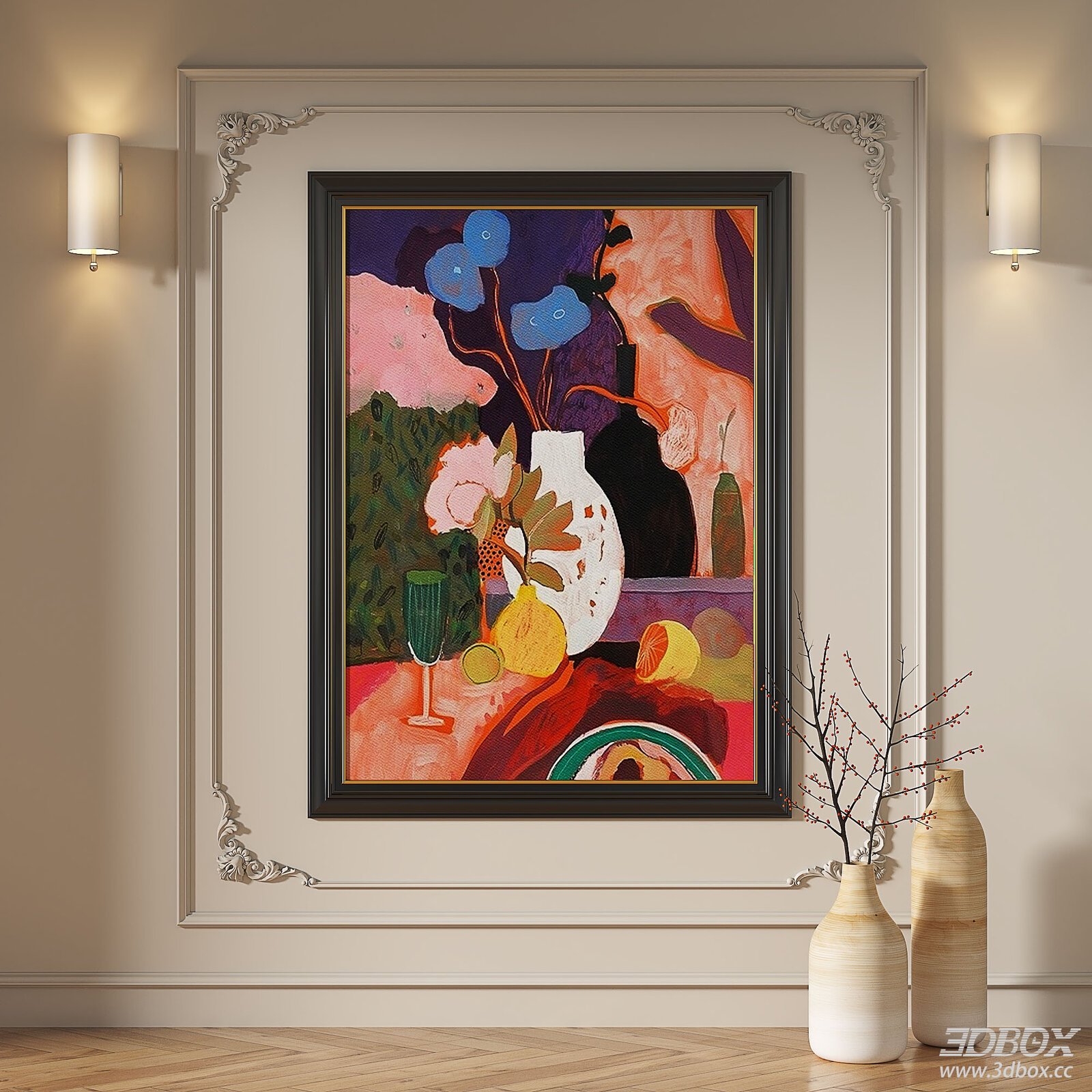 French Retro Framed Abstract Still Life Wall Art 3D model - front view
