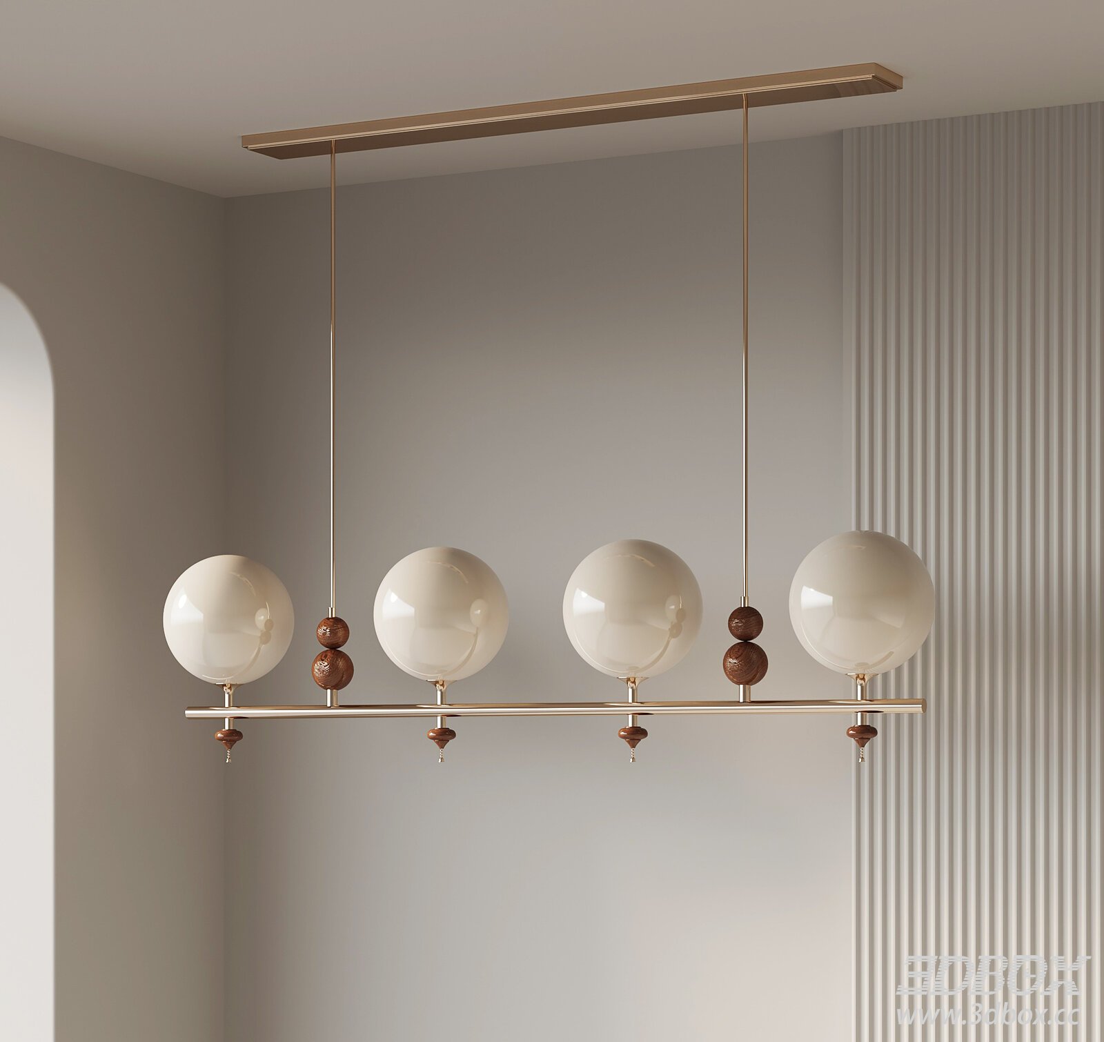 French Mid-Century Vintage Dining Chandelier 3D model - thumbnail 1