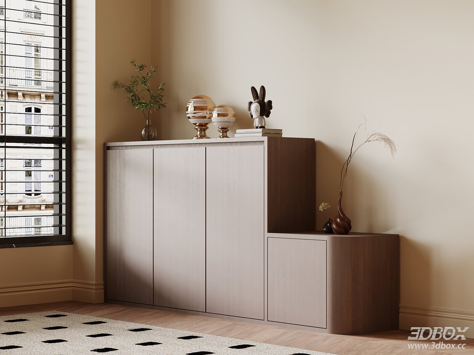 Modern Vintage Entryway Shoe Cabinet 3D model - front view