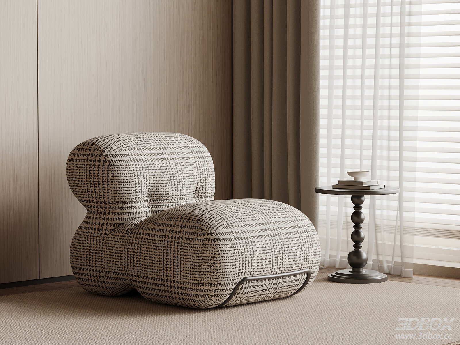 Modern Checkered Fabric Single Lounge Sofa Chair 3D model - front view