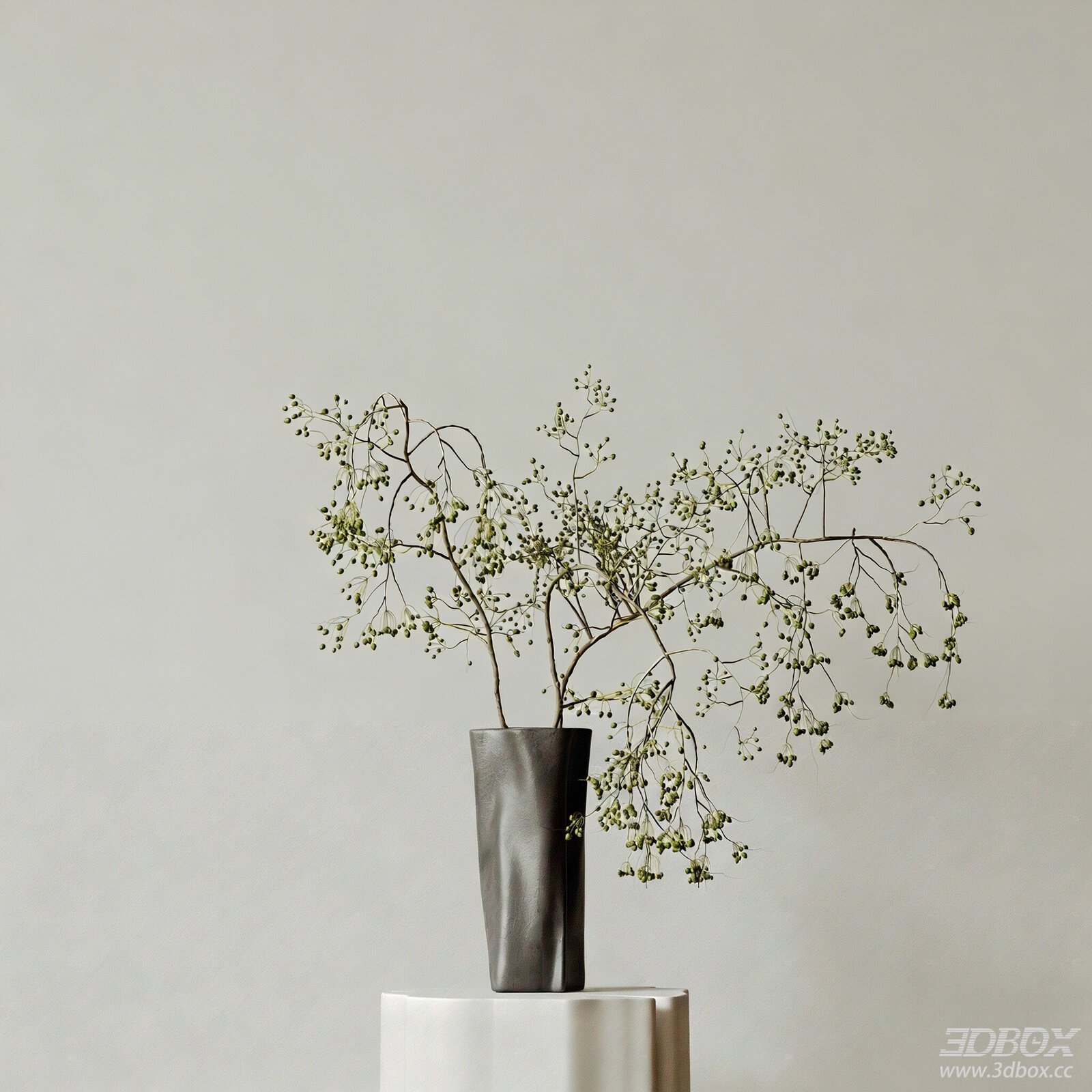 Wabi-sabi Ceramic Vase with Dried Floral Arrangement 3D model - front view