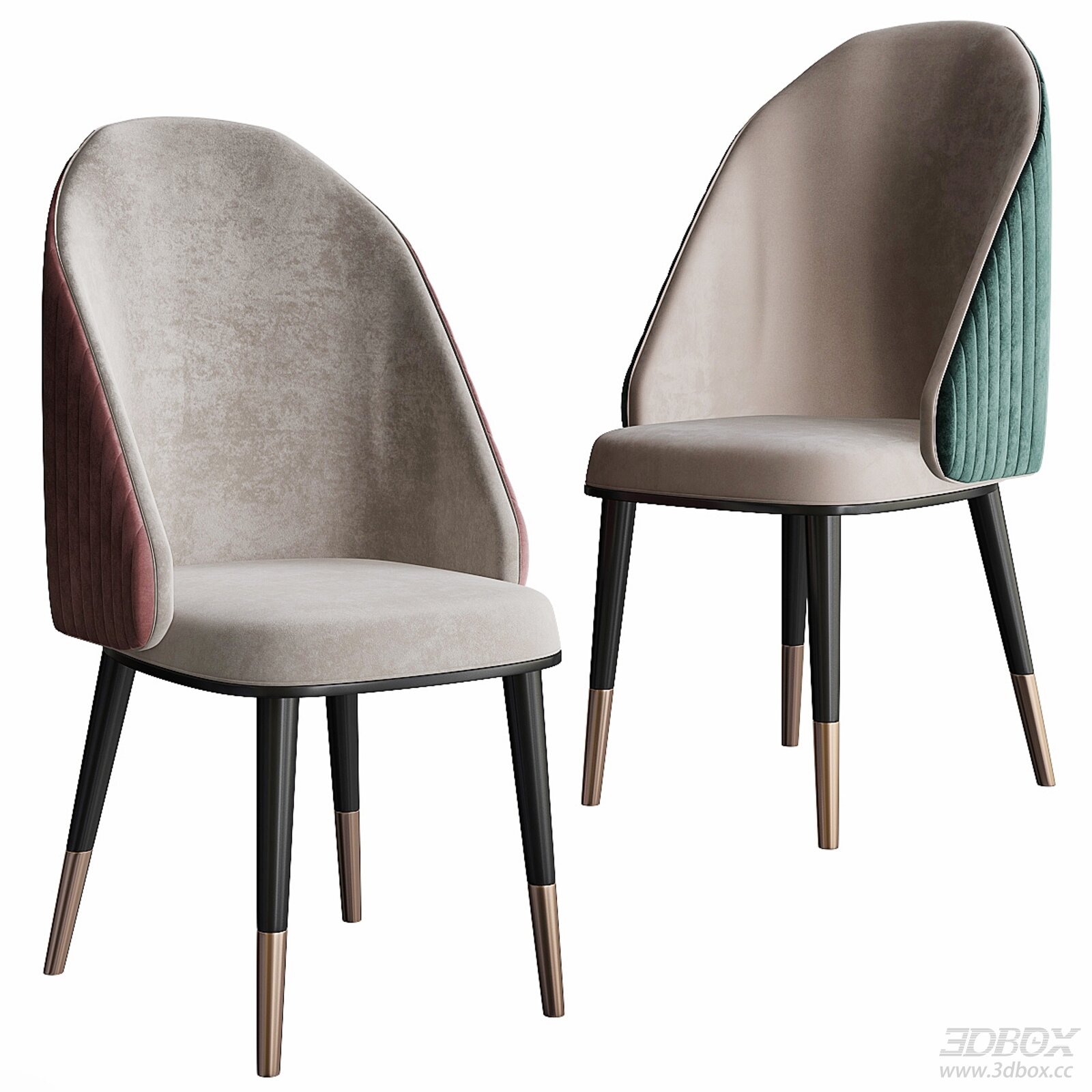 Modern Velvet Upholstered Diva Chair with Metal Legs 3D model - front view