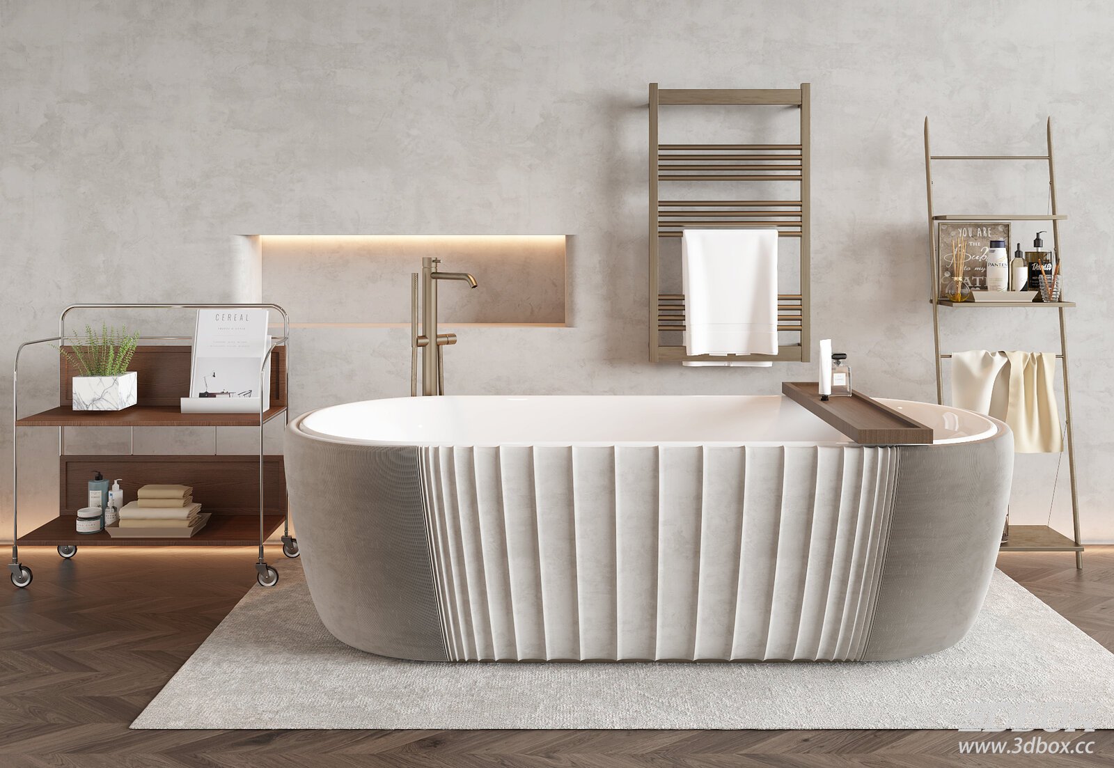 Modern Minimalist Luxury Bathroom Scene With Freestanding Bathtub 3D model - front view