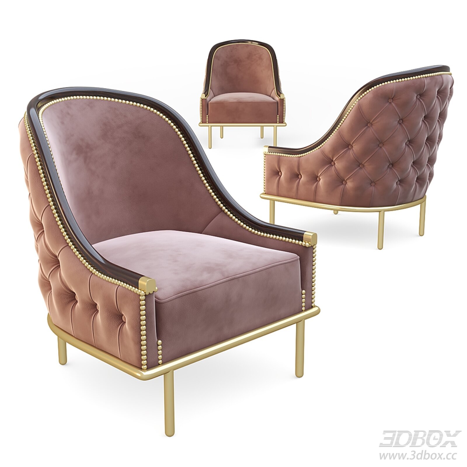 Art Deco Tufted Velvet Luxury Armchair 3D model - thumbnail 1