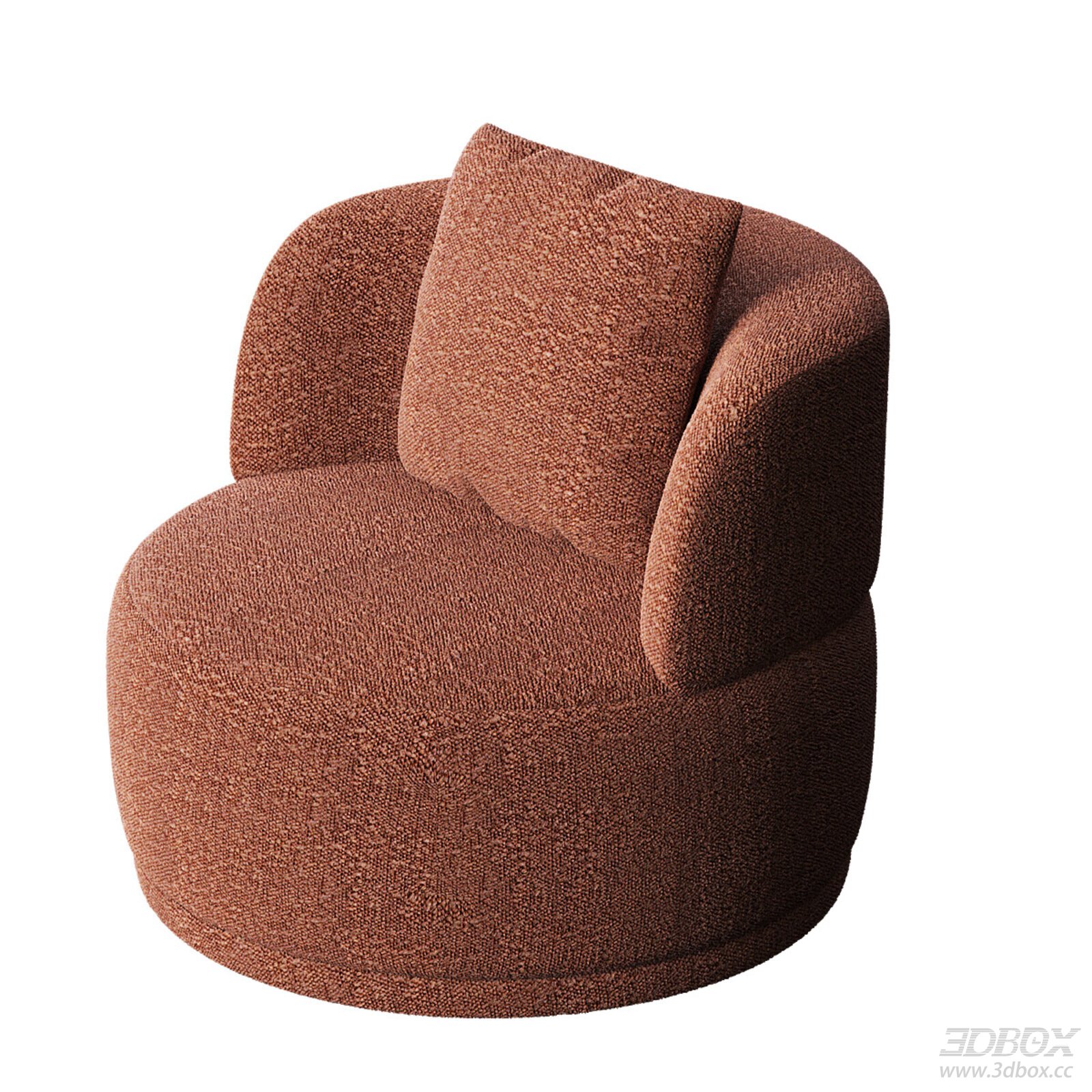 Modern Boucle Fabric Single Swivel Armchair 3D model - front view
