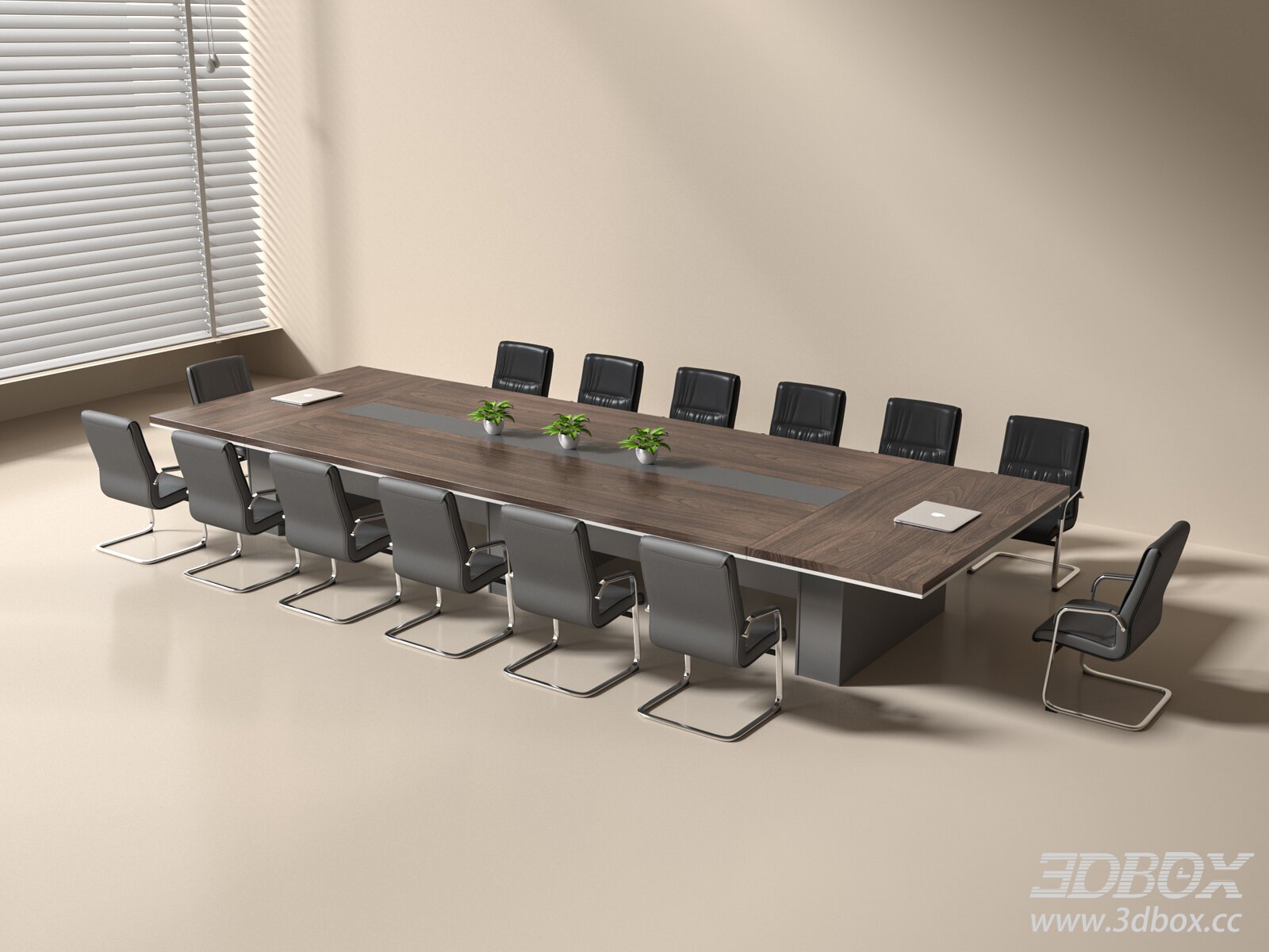 Modern Conference Table and Office Chair Set 3D model - thumbnail 1