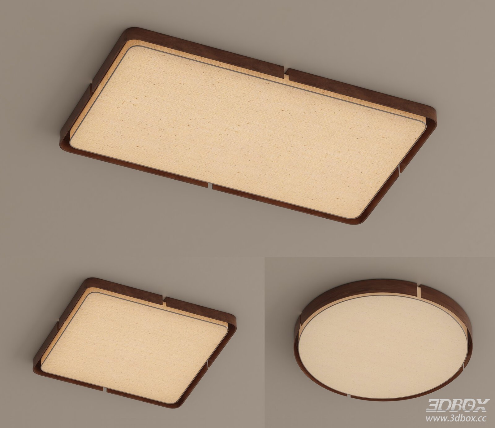 Modern Chinese Vintage Wooden Frame Ceiling Lamp Set 3D model - front view