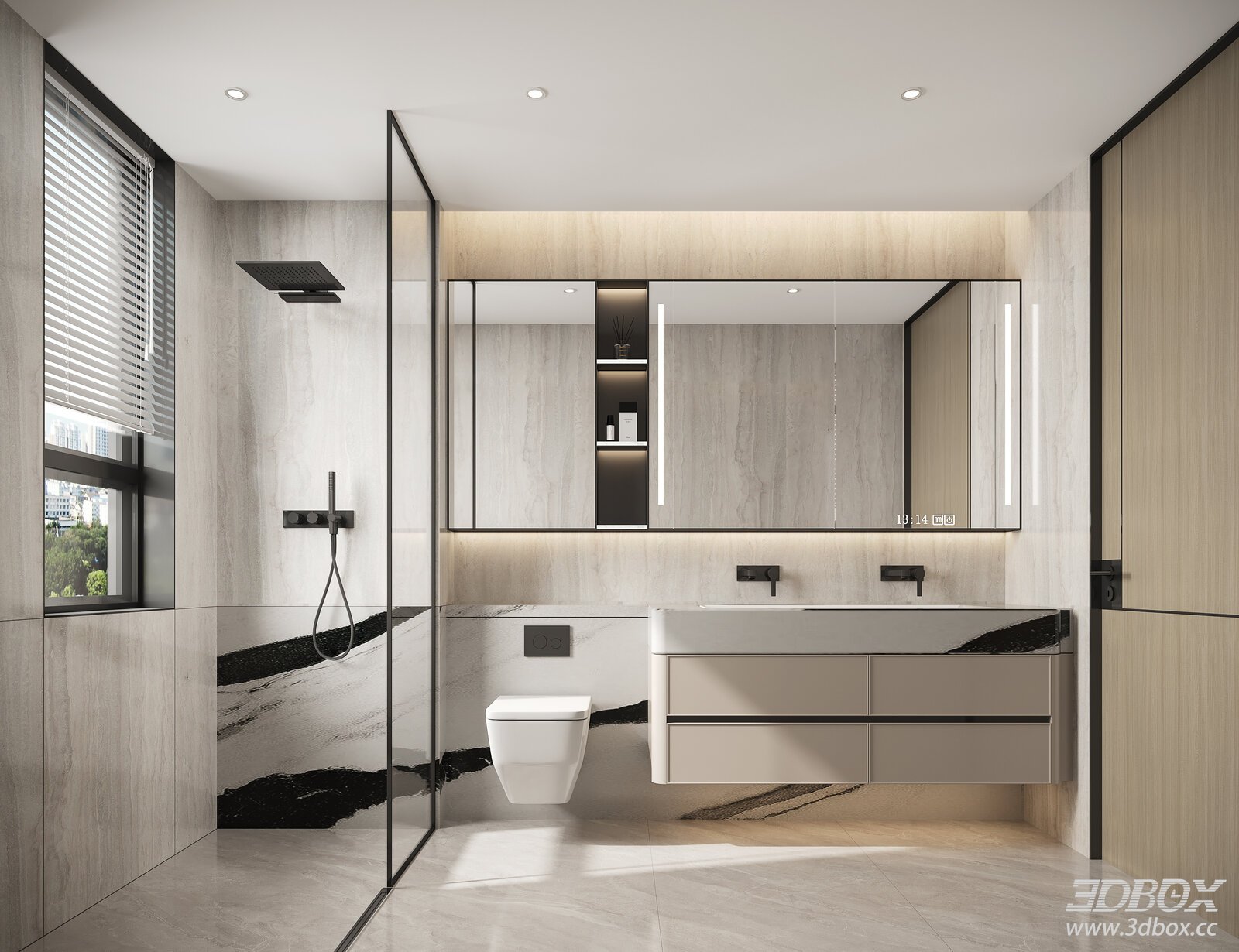 Modern Minimalist Luxury Bathroom Interior Scene 3D model - front view