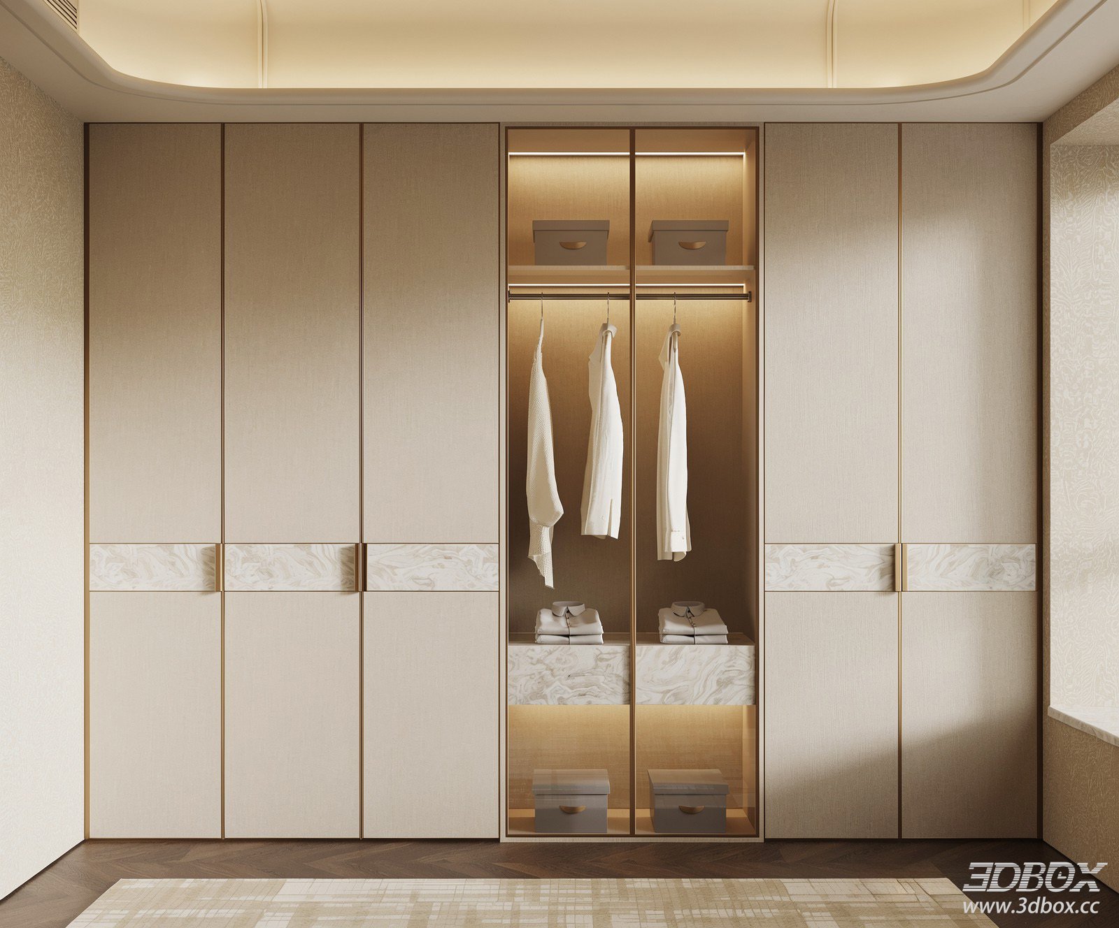 Modern Luxury Walk-in Wardrobe Closet 3D model - front view