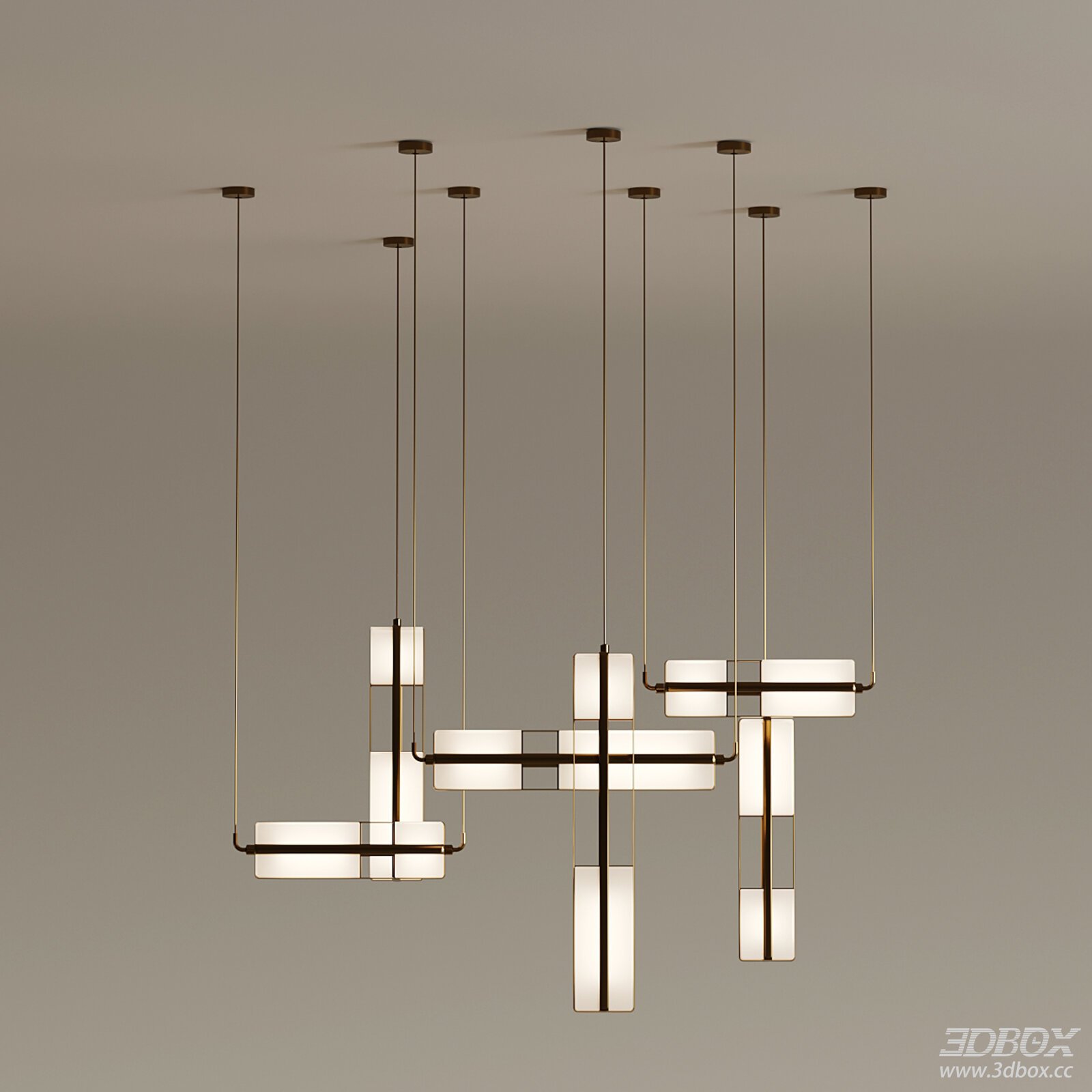 Modern Geometric Brass Ceiling Chandelier 3D model - front view