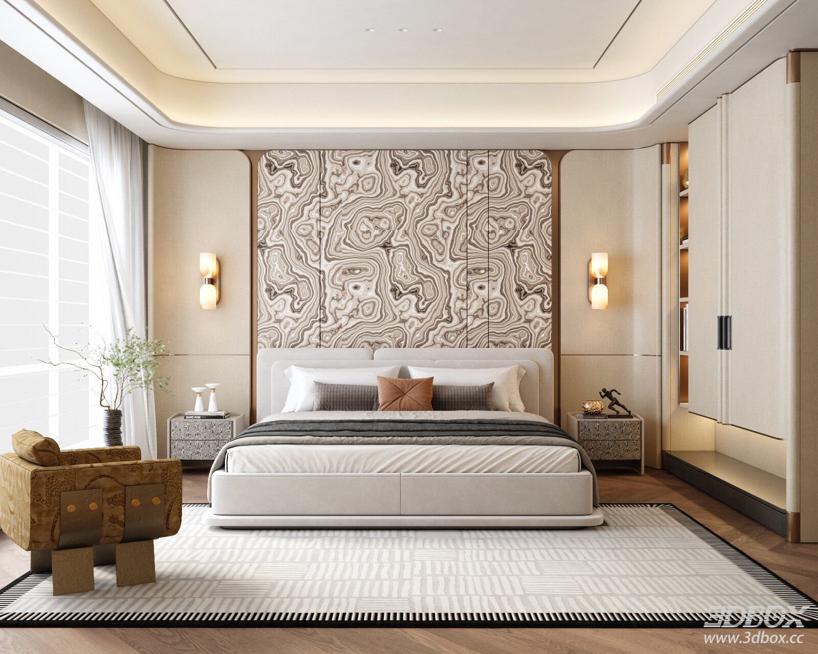 Modern Luxury Italian Style Master Bedroom Suite 3D model - front view
