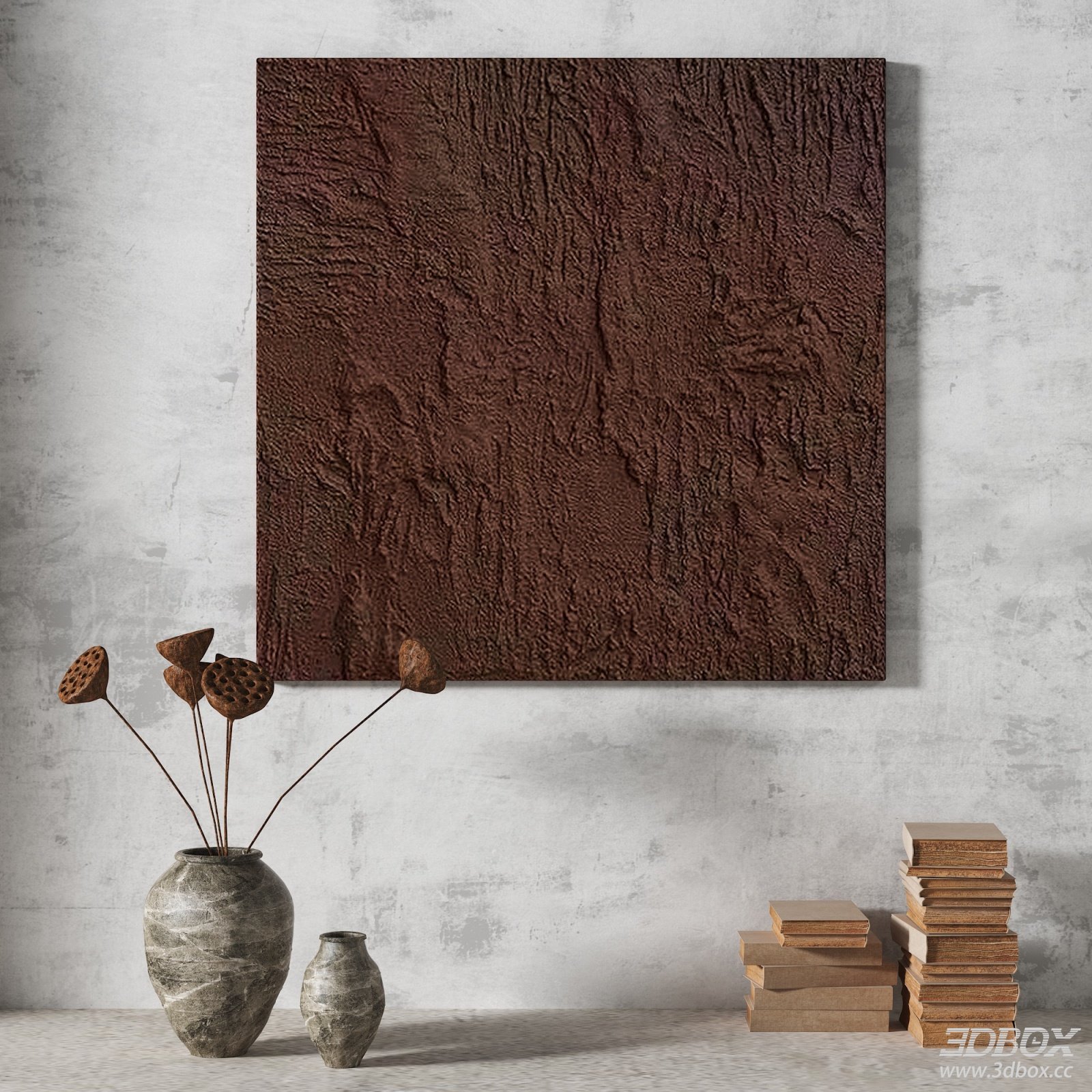 Wabi Sabi Abstract Textured Wall Art Decor Set 3D model - front view