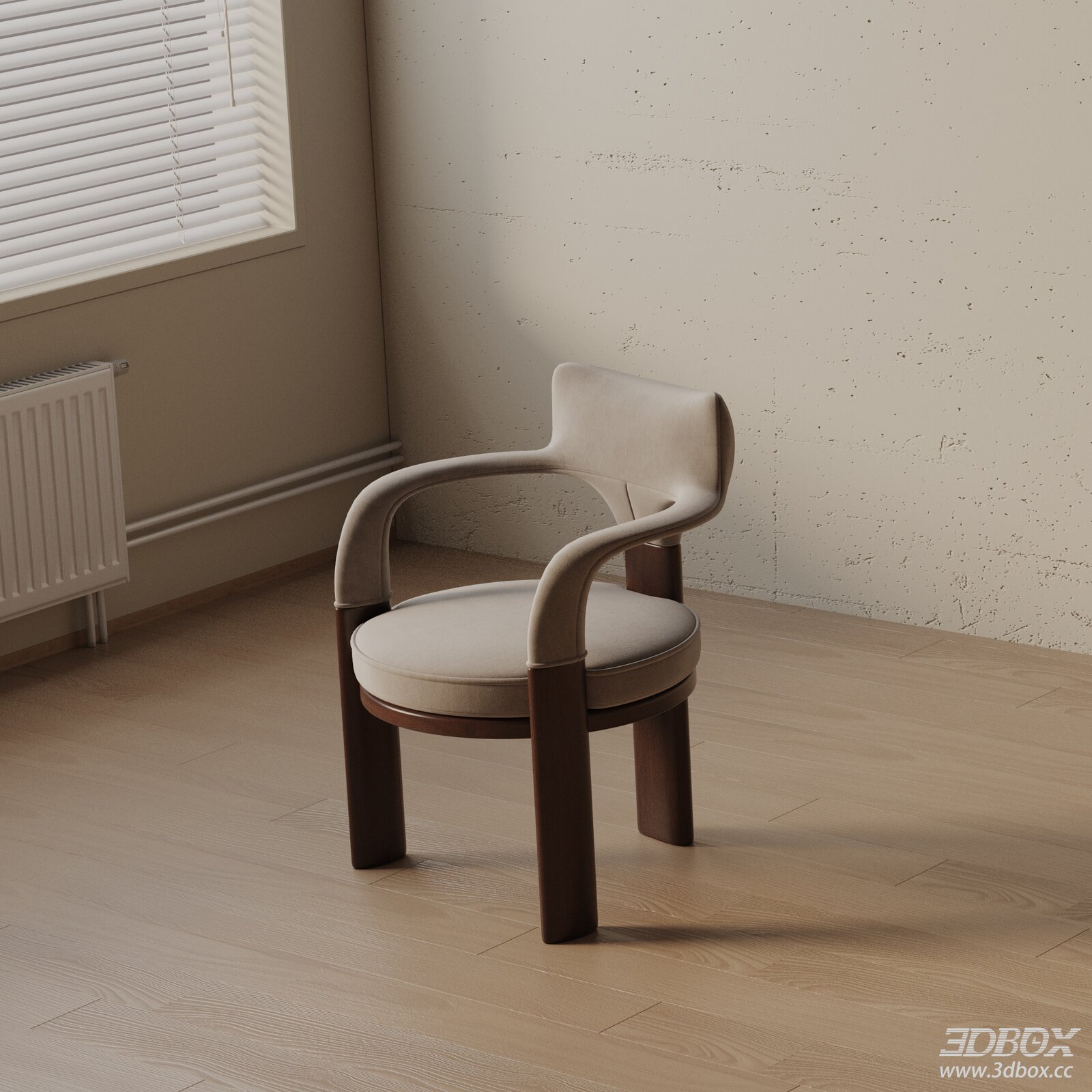 Modern Fabric Upholstered Wooden Dining Armchair 3D model - front view